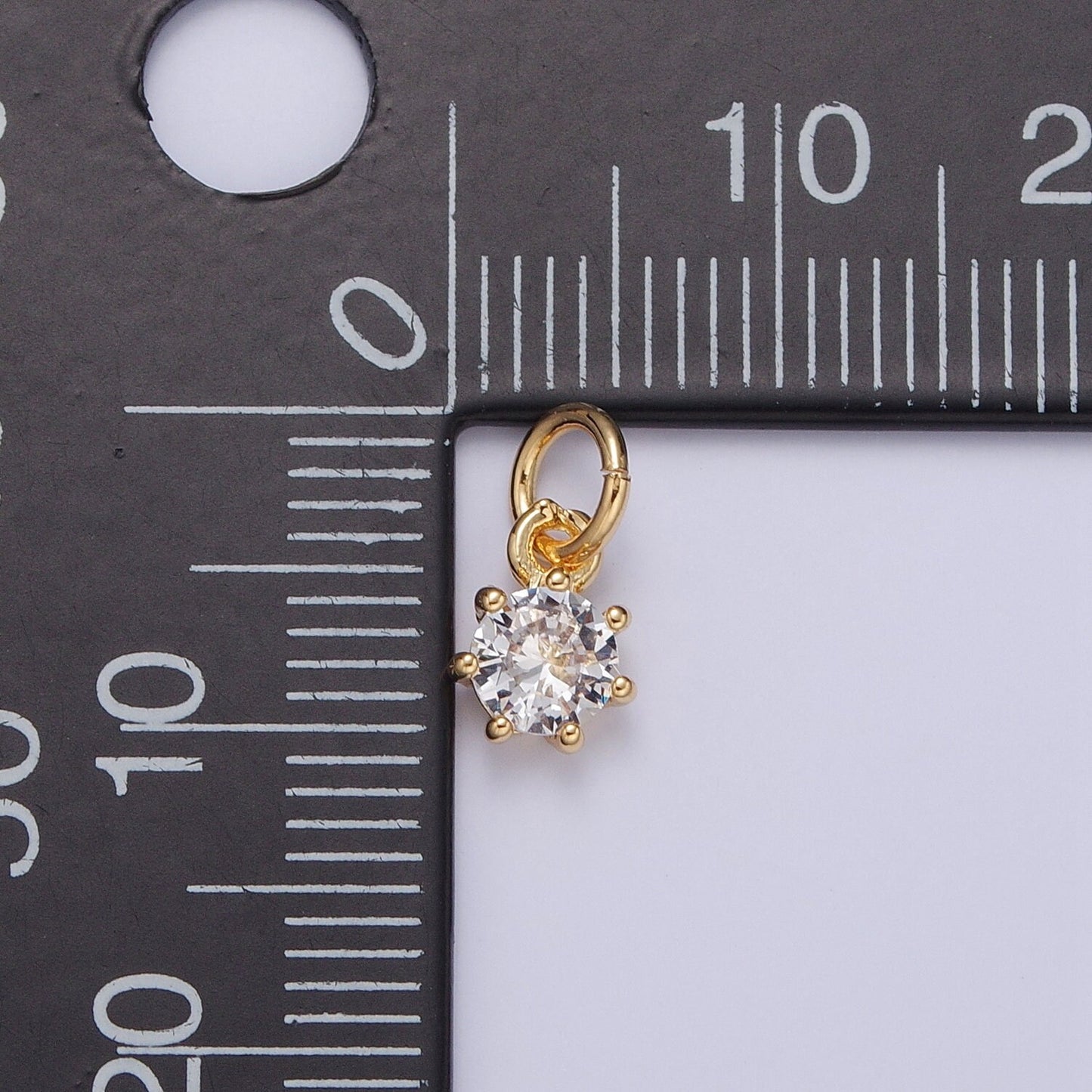 24K Tiny Round Cubic Zirconia Pendant Add on Charm Dainty Crystal Cz Stone for Necklace Bracelet Supply | X-107