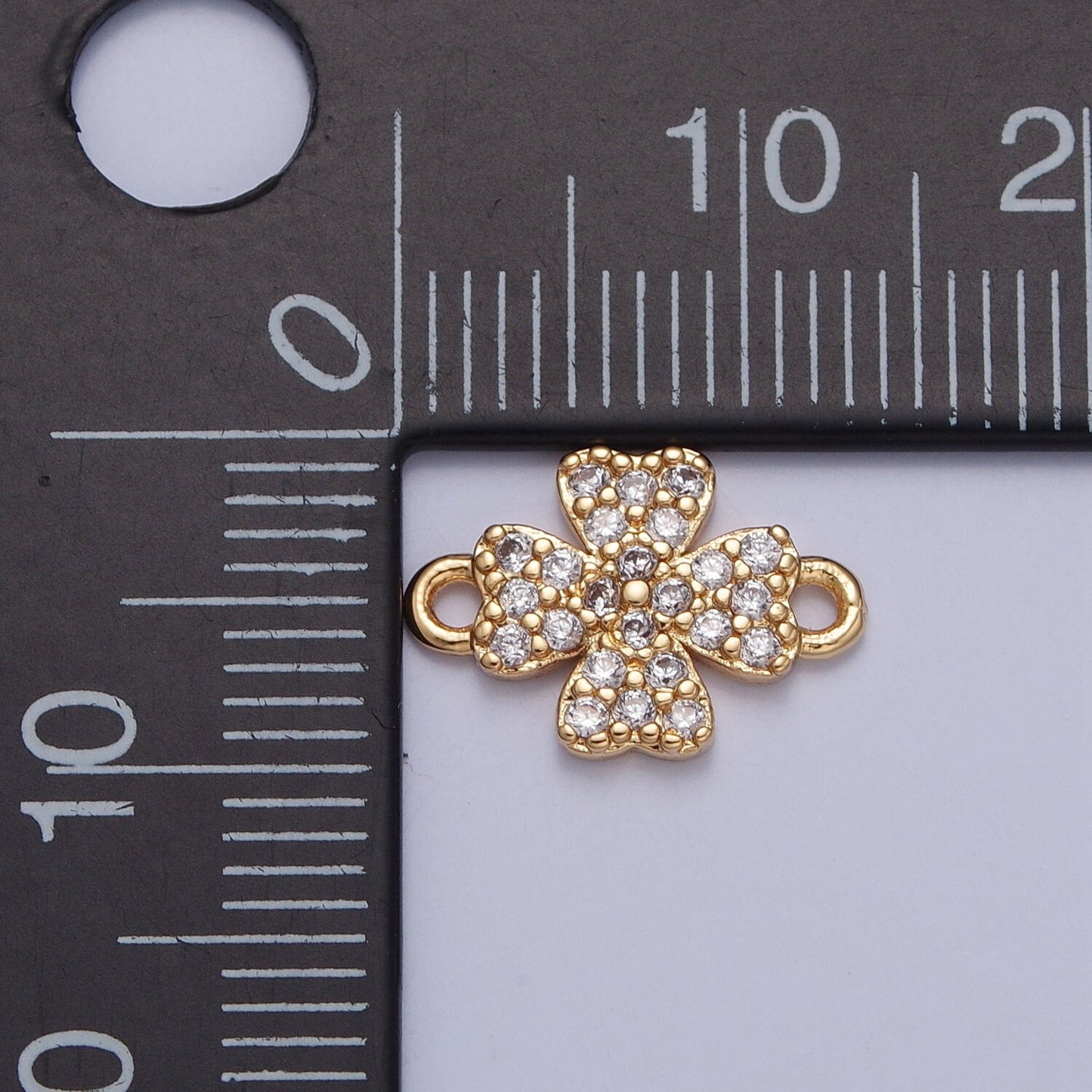 24K Gold Filled Dainty Gold Four-Leaf Clover Lucky Charm Connector Micro Pave Cubic Zarconia CZ Stones for Necklace Jewelry Finding | G-933