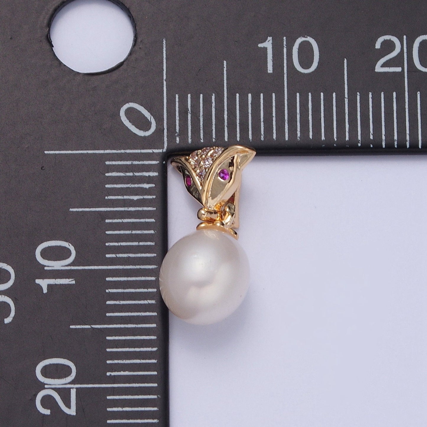 Dainty Round Pearl Elegant Royal Sceptre Design Micro Pave CZ Magenta Stones Ball Charm for Bracelet Necklace Component | H-449