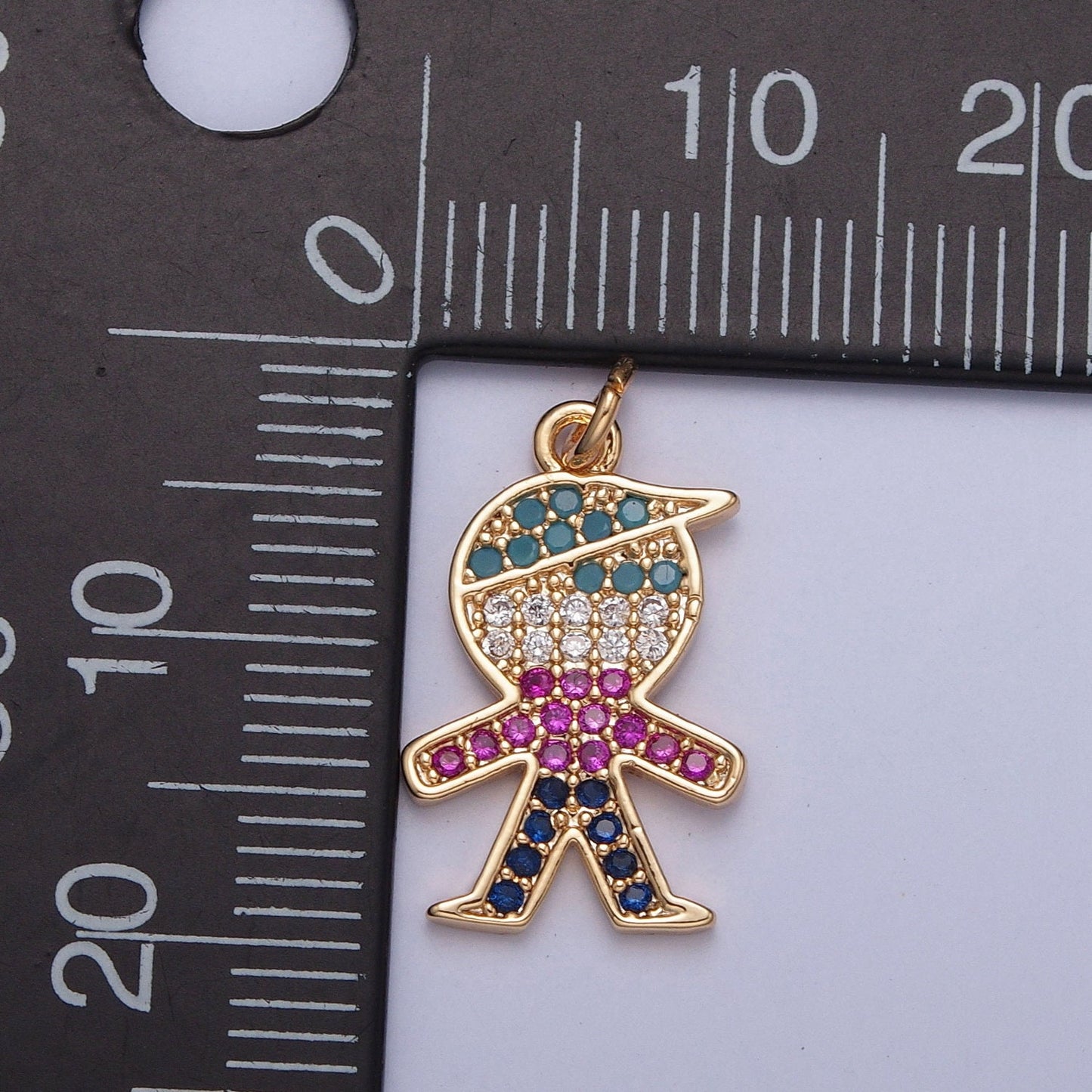 16K Gold Plated Cute Mini Person Micro Pave Colored CZ Stones Pendant | DIY Pendant Piece for Necklace Bracelet | X-249