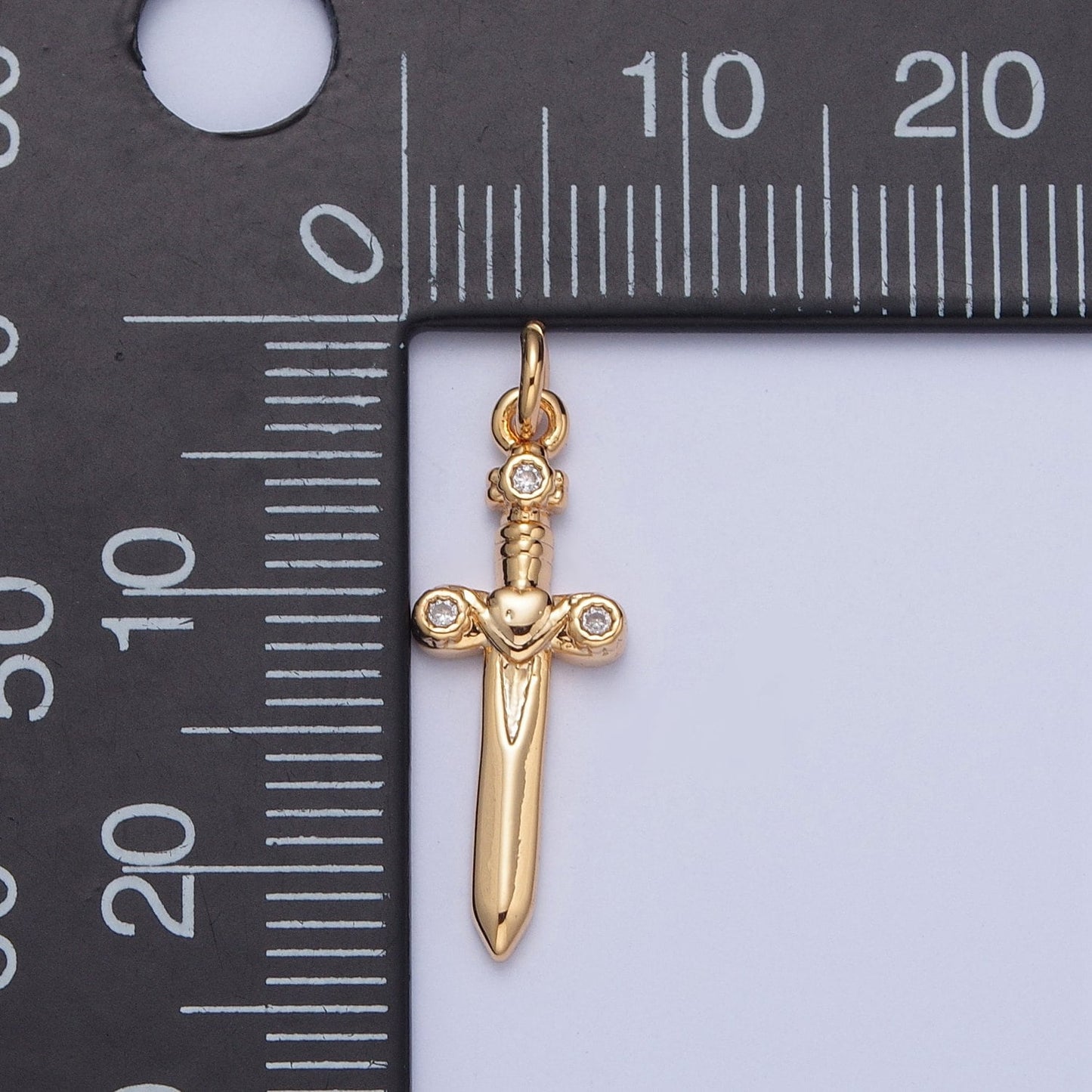 14K Gold Plated Dainty Sword Pendant Small Gladius Dagger Amulet Clear Micro CZ Pave | DIY Fashion Charm Add on Necklace Bracelet | AC397