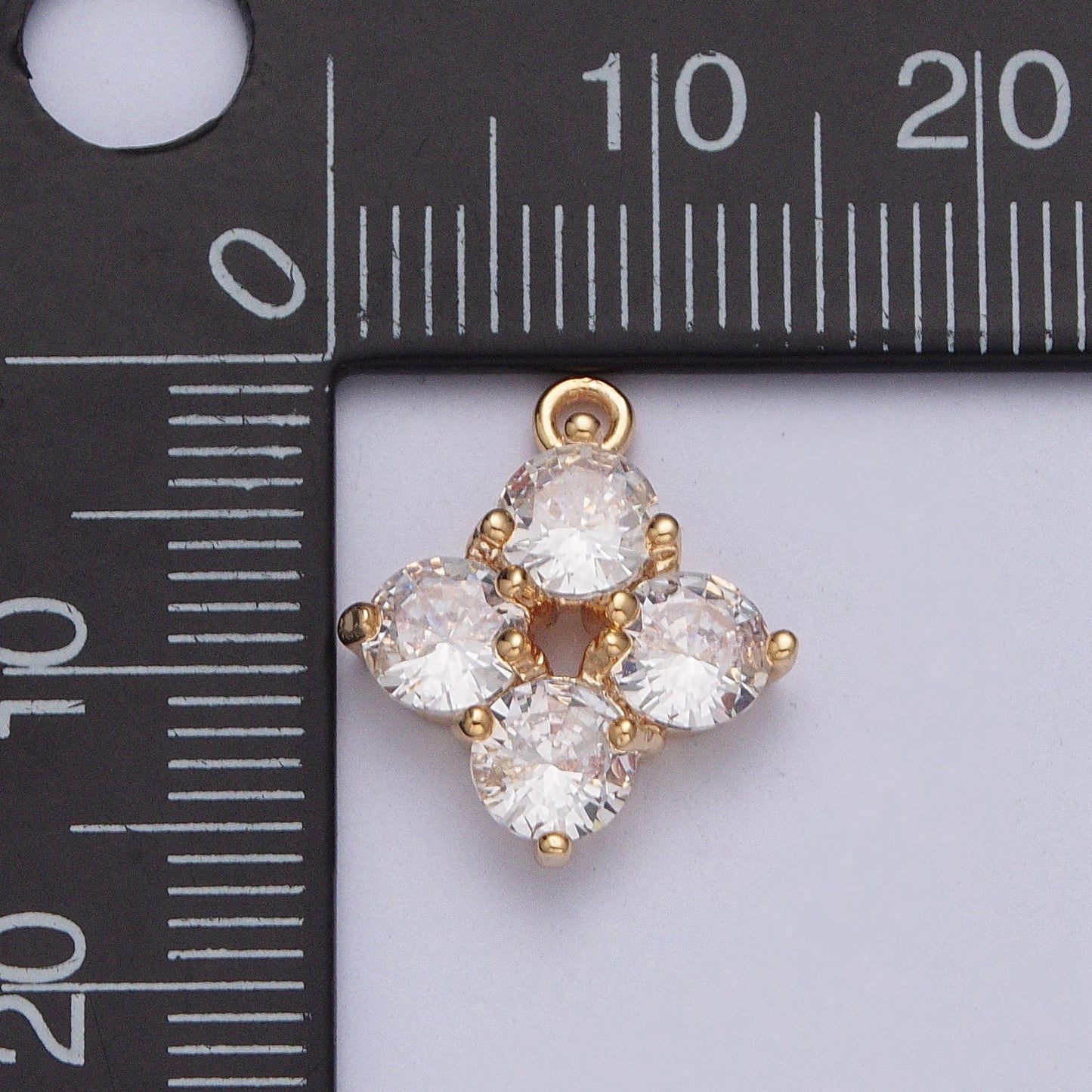 Dainty Gold Plated Flower 4-Stoned Diamond Charm Micro Pave Cubic Zirconia Cz Pendant for Necklace Earring Bracelet | X-210
