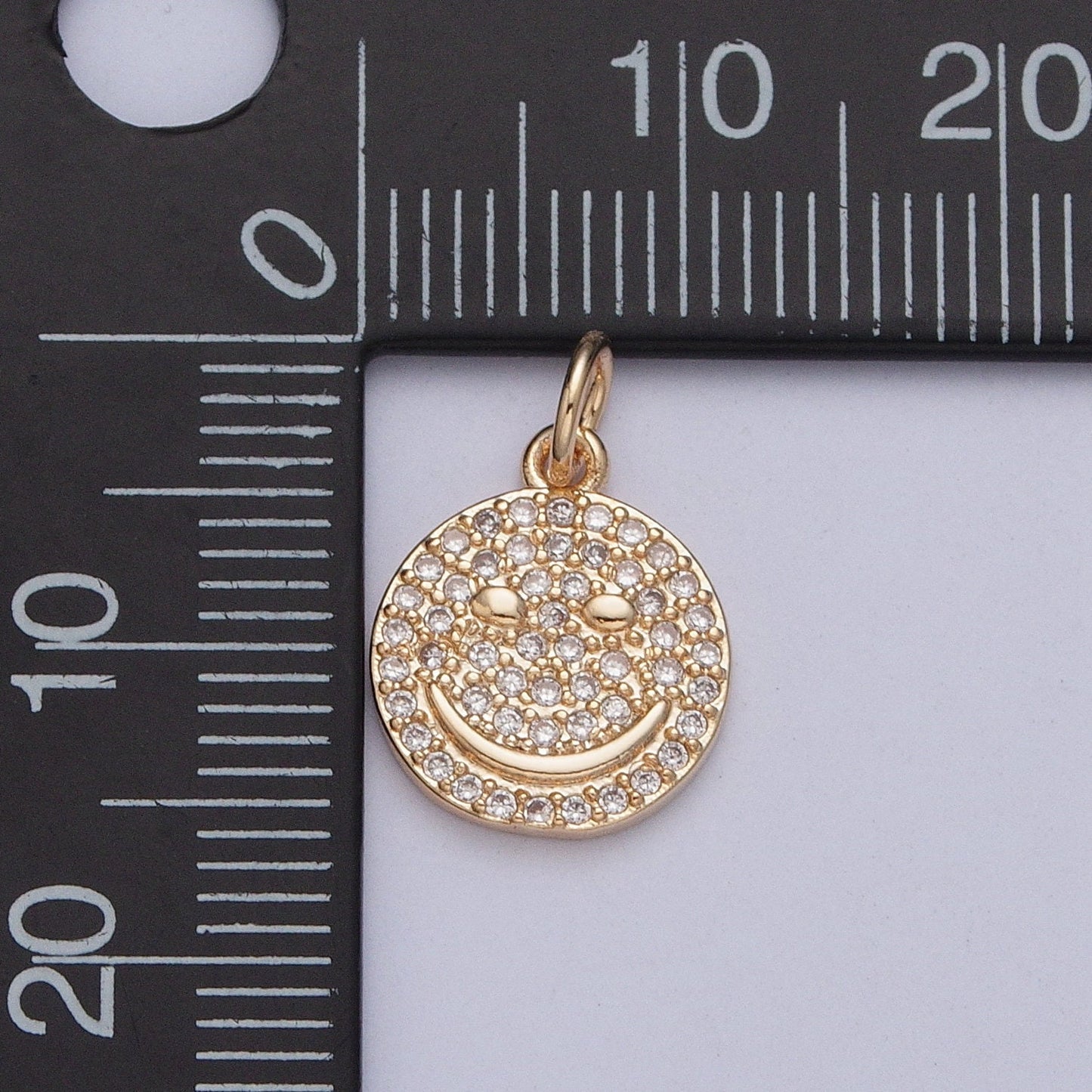 16K Gold Plated Happy Face Micro CZ Pave Stone Medallion Coin Pendant | DIY Charm Necklace Bracelet Earring | X-241