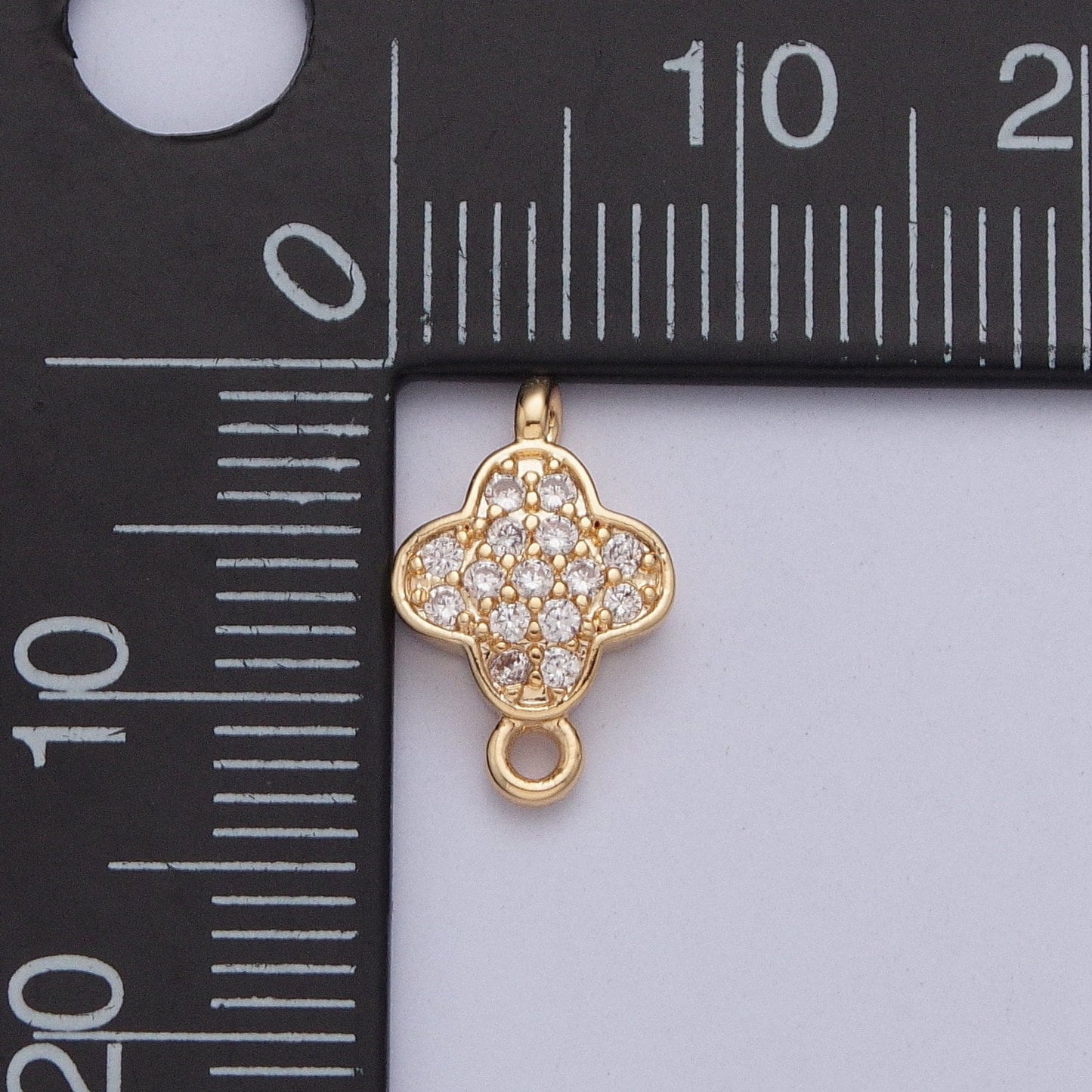 Tiny Gold Four-Leaf Floral Charm Connector Micro Pave CZ for Bracelet Necklace Flower Florette Jewelry Finding | G-881