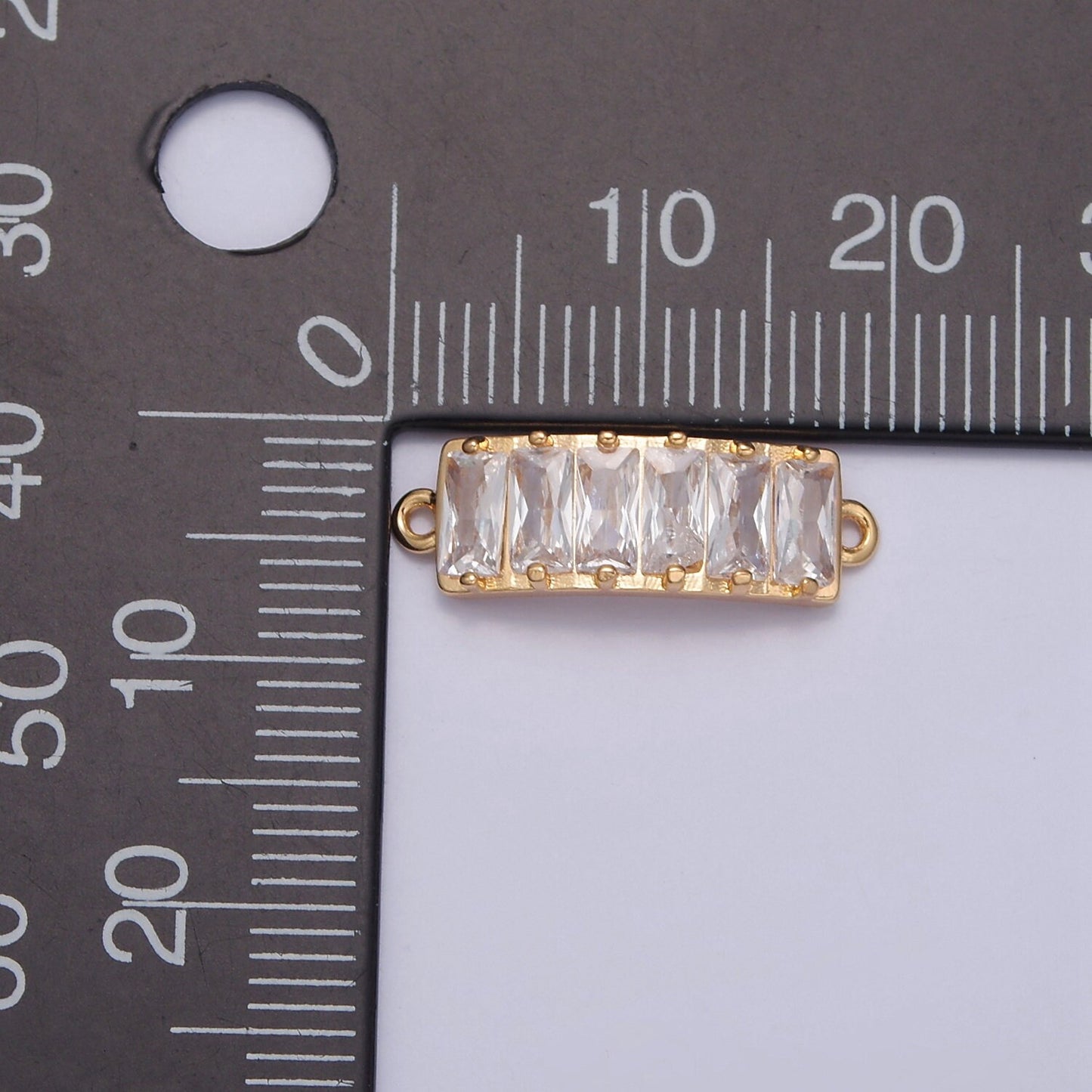 16K Gold Filled Baguette CZ Connector, 19.2mmx6.3mm Rectangle Cubic Zirconia For DIY Jewelry Component | F-696
