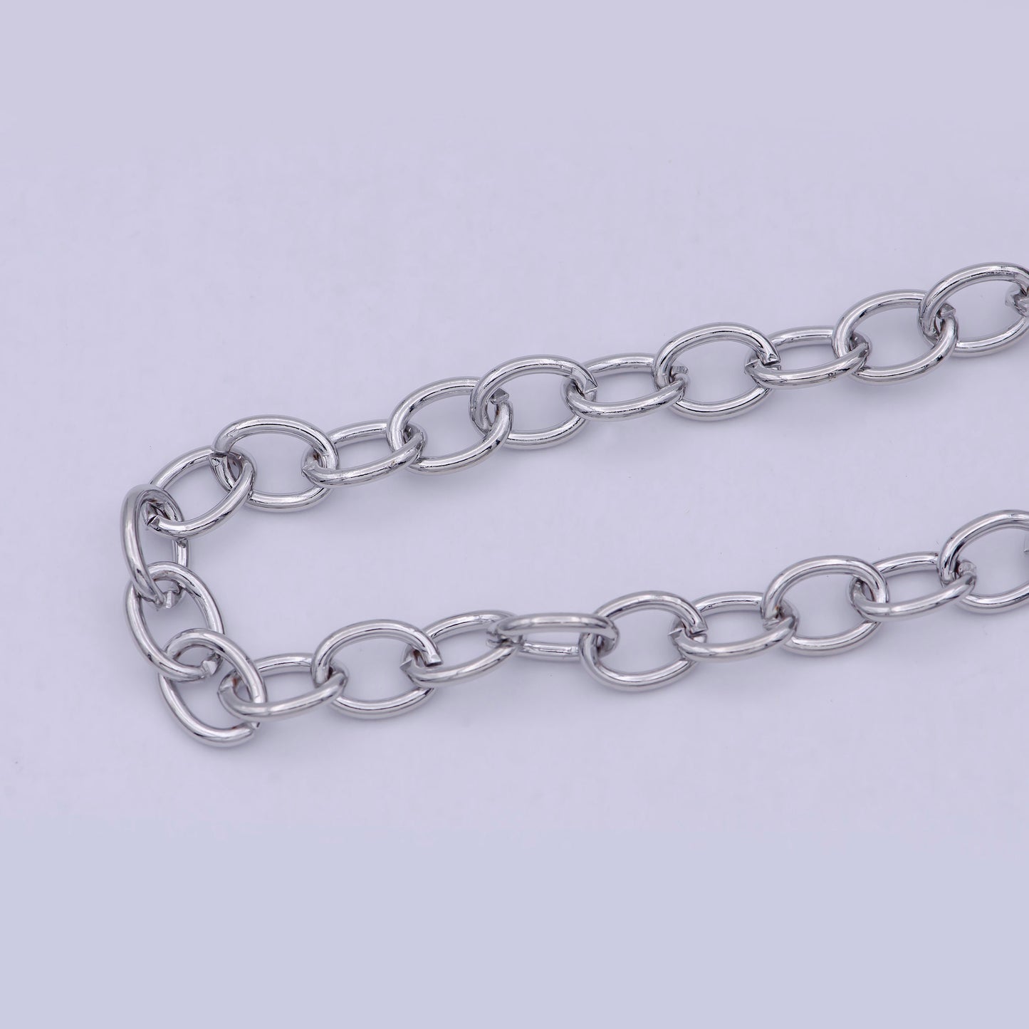 Unifinished Silver Cable Chain, Rhodium Plated Wholesale Bulk Roll Chain, Silver Jewelry Supply | ROLL-714