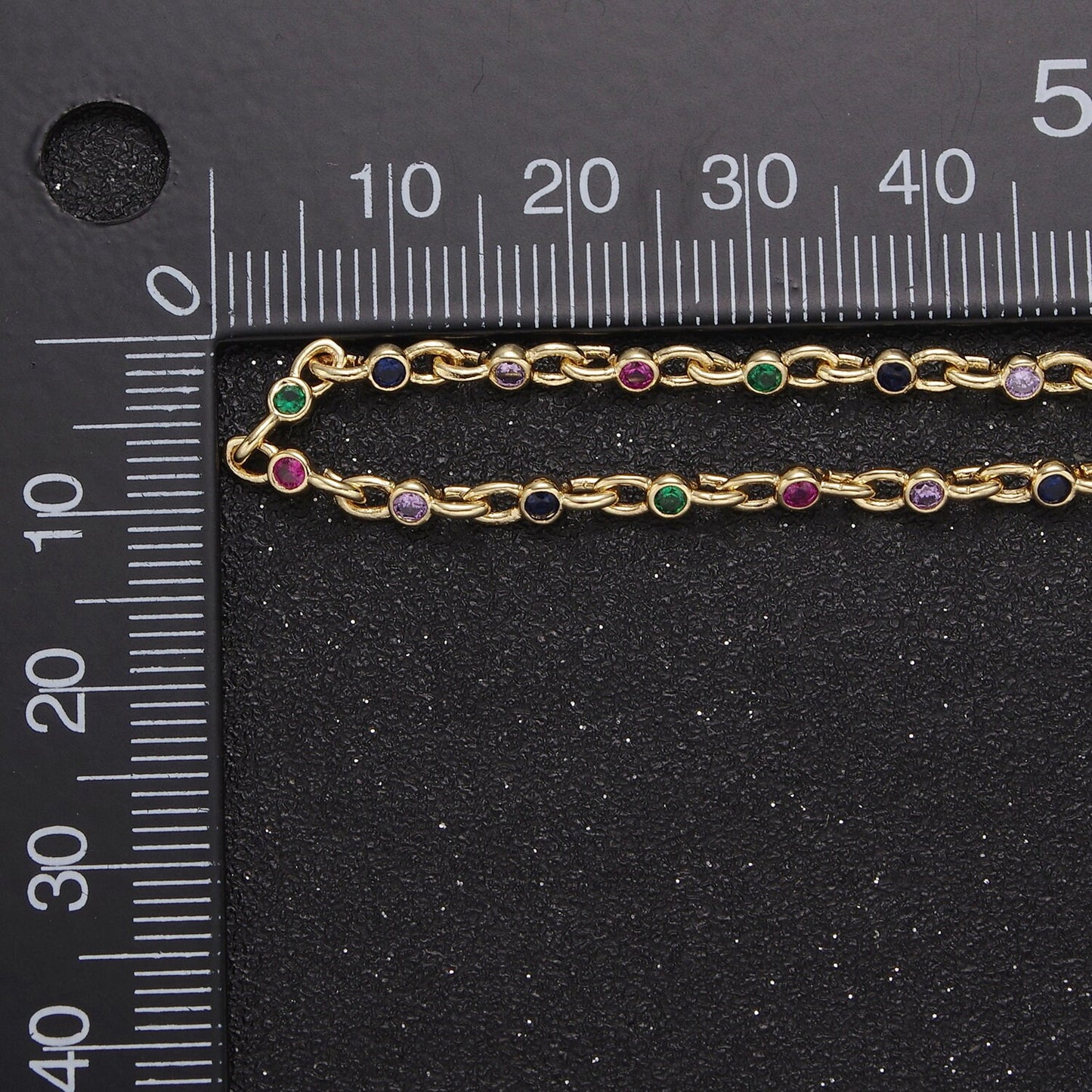 2.5mm Mini 24K Gold Filled Round Bezel Unsoldered Cut Cubic Zirconia CZ Chain By Yard Bulk Wholesale | ROLL-750, -751, -752, -753