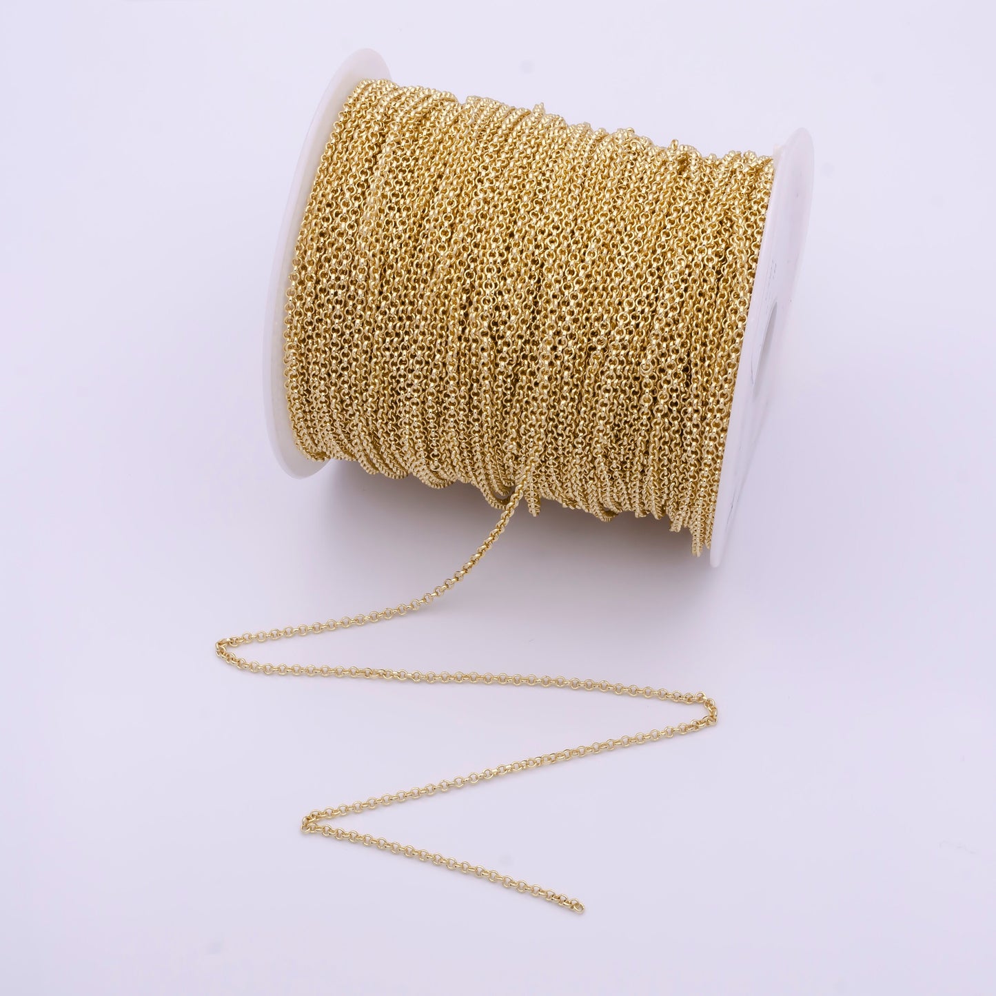 24K Gold Unfinished Dainy Round Rolo Chain by Yard, Wholesale Bulk Gold Rolo Roll Chain for Jewelry Making Supplies | ROLL-824