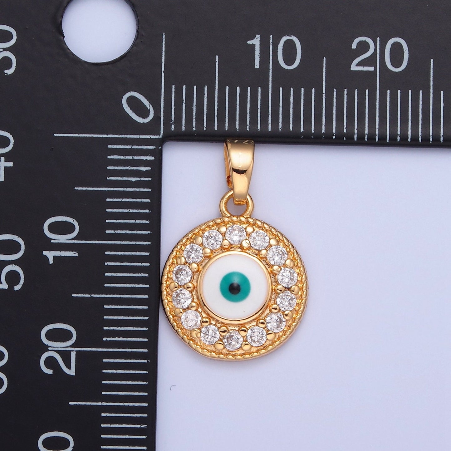 16K Gold Dainty Evil Eye Charm Small Evil Eye Micro Pave CZ Pendant, Eye of Ra, minimalist jewelry necklace component | H-377