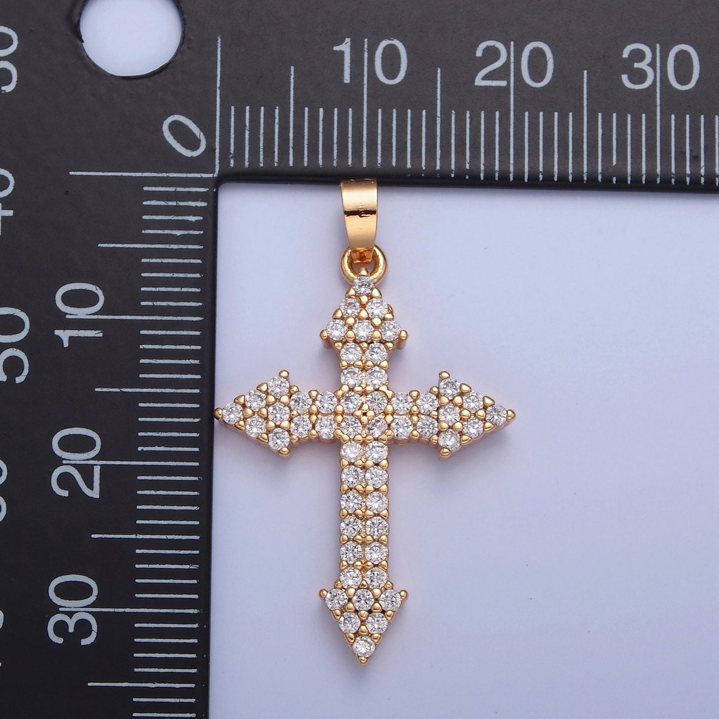 16K Gold Filled CZ Arrow Cross Charm Pendant, Gold Cross with Arrows, Cubic Zirconia Stone for Religious Minimalist Layering Pendant | H-056