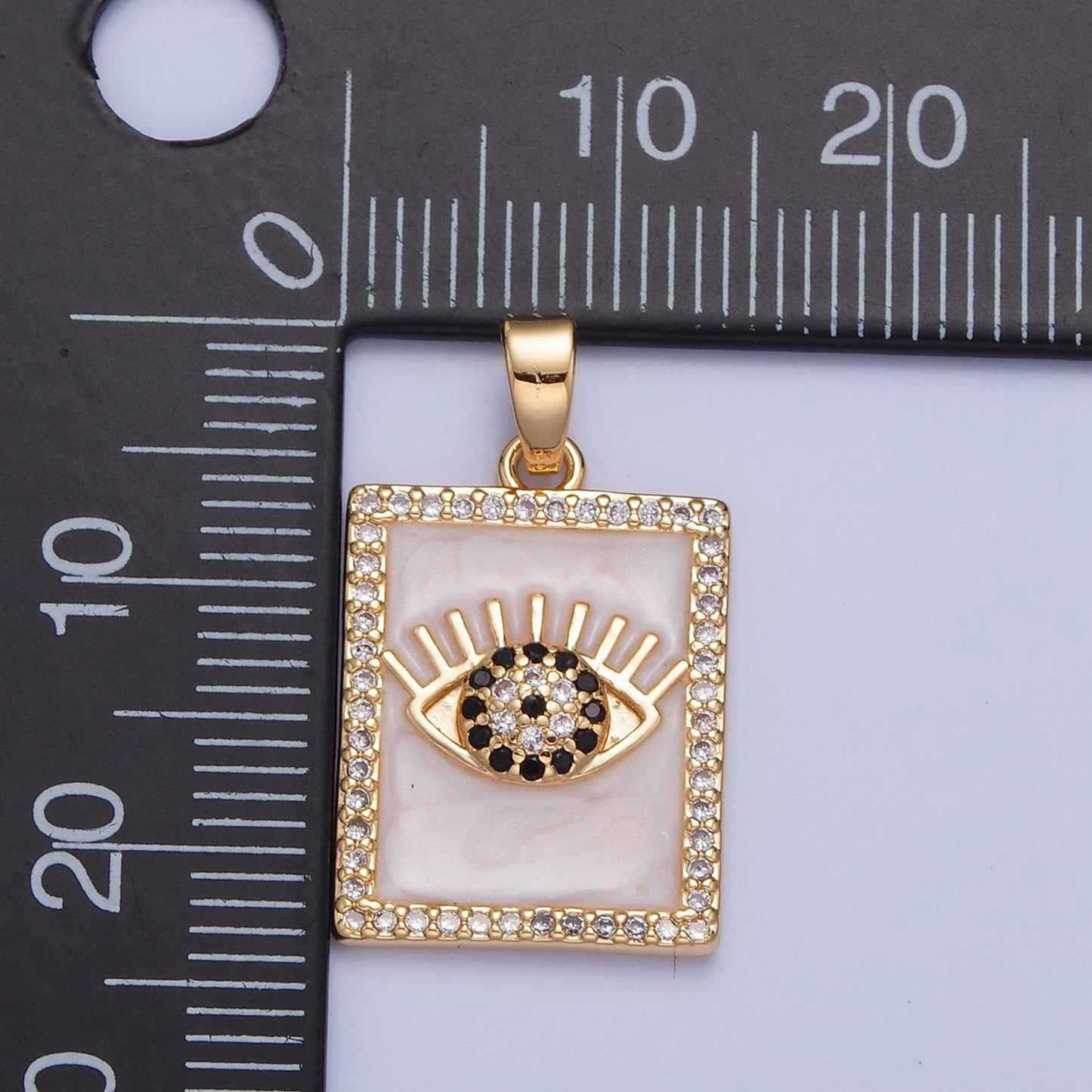 16K Gold Filled Micro Pave CZ Black Clear Rectangular Evil Eye of Nazar Tag Pendant Piece Charmfor Bracelet Necklace Earrings | H-064