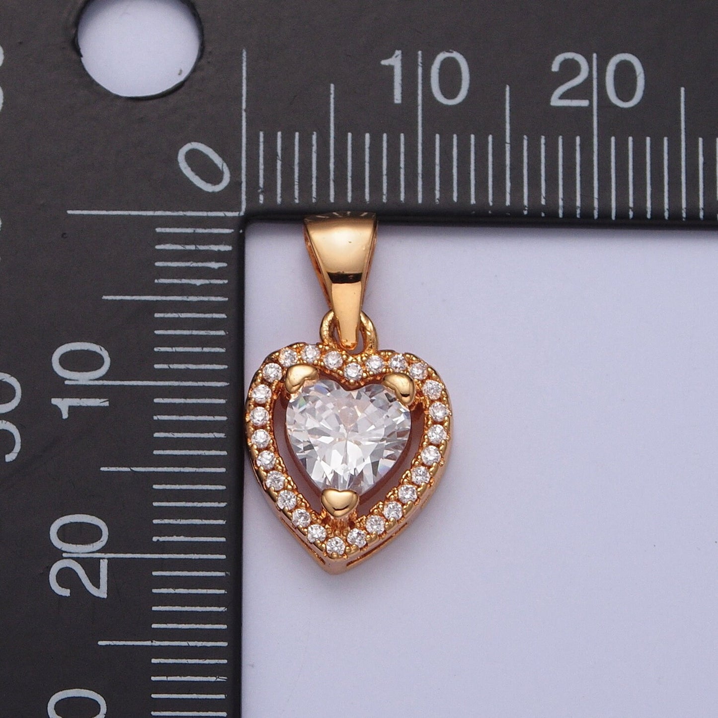 18K Gold Mini Heart Diamond CZ Clear Stone Pendant, Add on Charm Dainty Crystal Cz Stone for Necklace Bracelet Supply | X-371