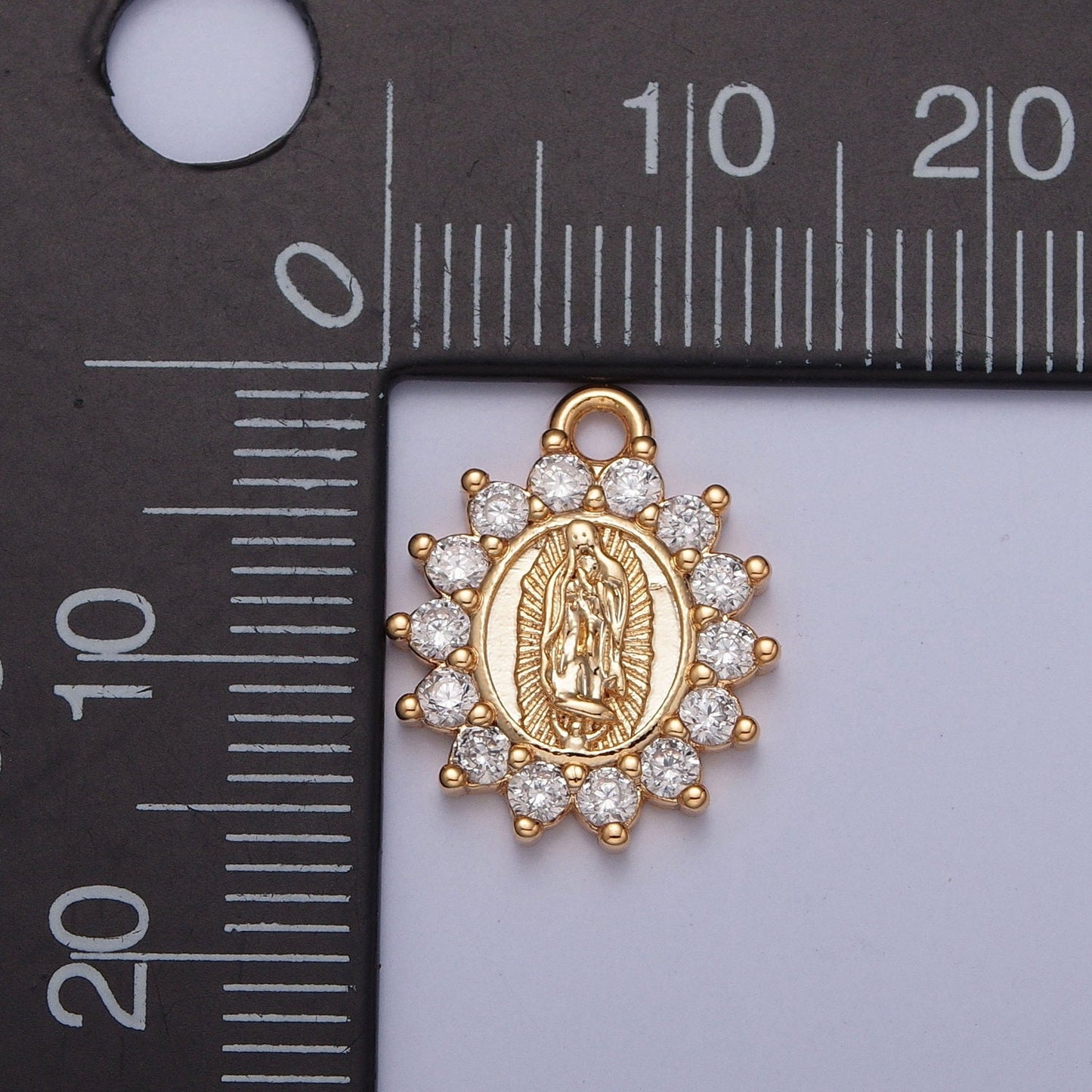 16K Gold Plated Our Lady of Guadalupe Charm Virgin Mary Lady of Lourdes Catholic Bijoux Sunburst Micro Pave CZ Charm | X-229