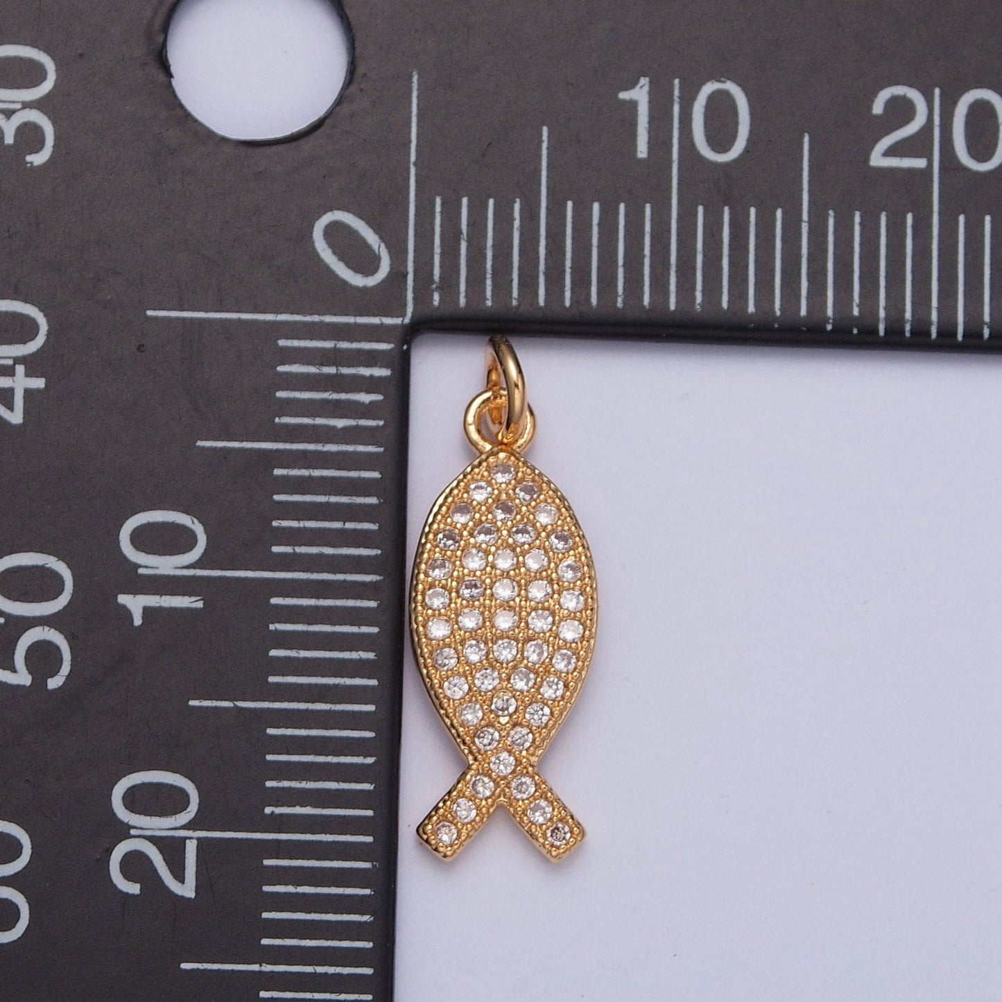16K Gold Plated Dainty Fish Outline Micro Pave CZ Stone Pendant, Minimalistic Sea Animal Charm | X-239