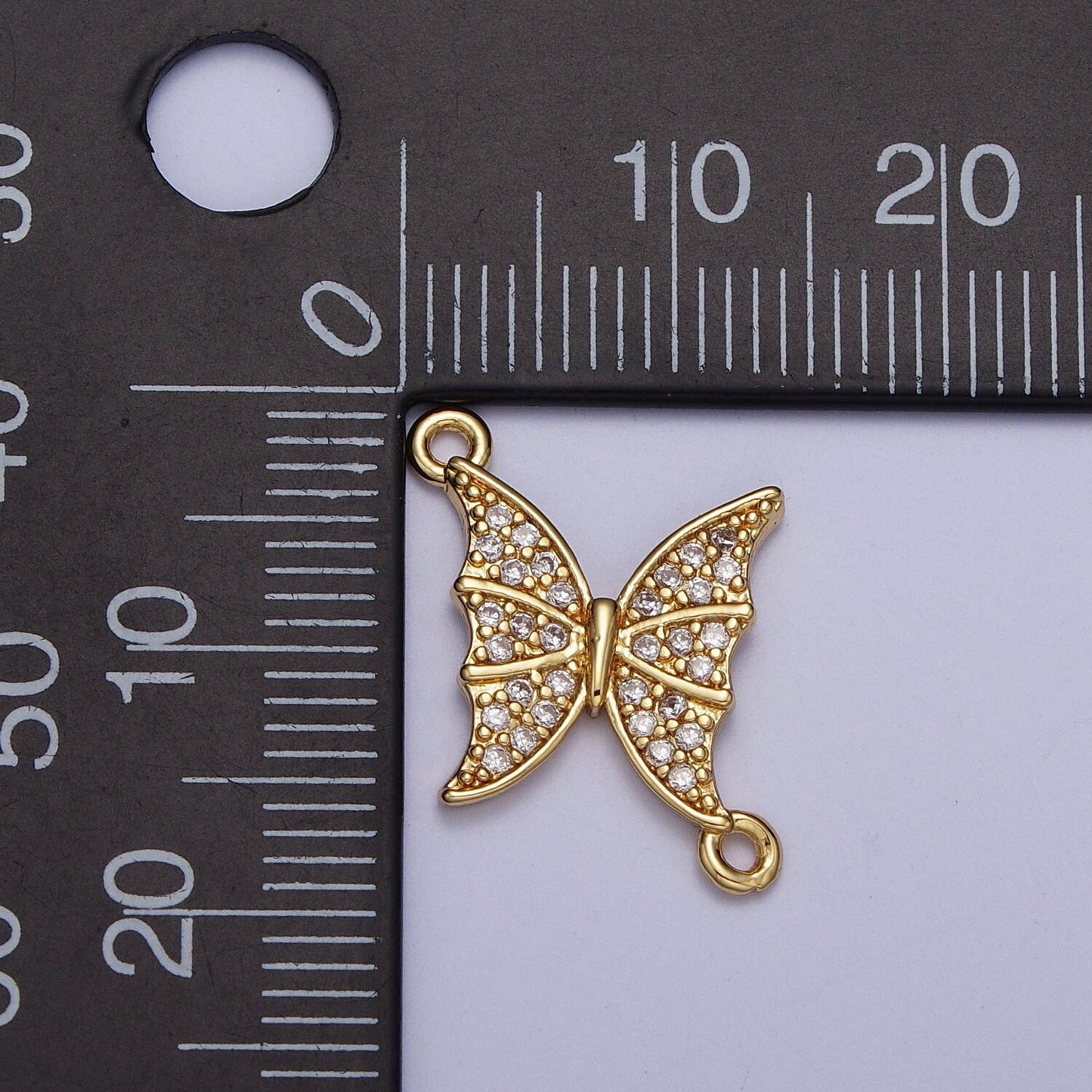 Mini Gold Butterfly Charm Connector, 24K Gold Plated Micro Pave Cubic Zirconia CZ Stone Mariposa Link Connector | G-533