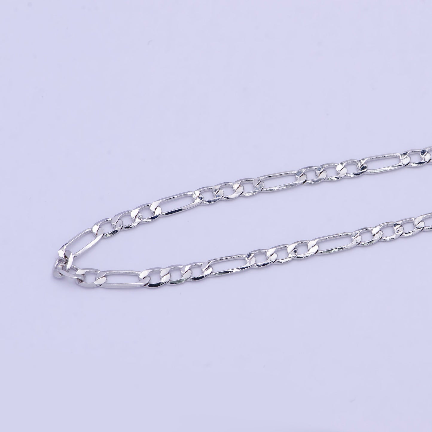 Rhodium Silver Plated Unfinished Flat Figaro Chain by Yard, Wholesale Bulk Figaro Chain | ROLL-737