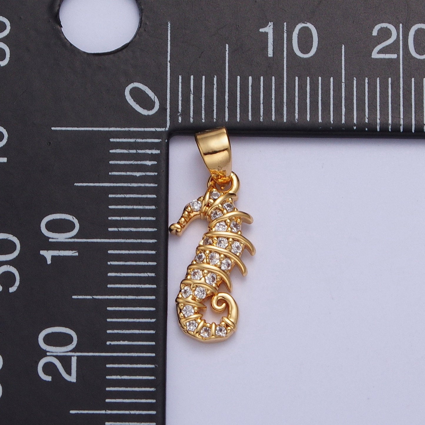 24K Gold Filled Cute Sea Horse Charm, Dainty Seahorse Clear Micro Pave CZ Pendant, Animal Charm Cubic Under the Sea | X-452