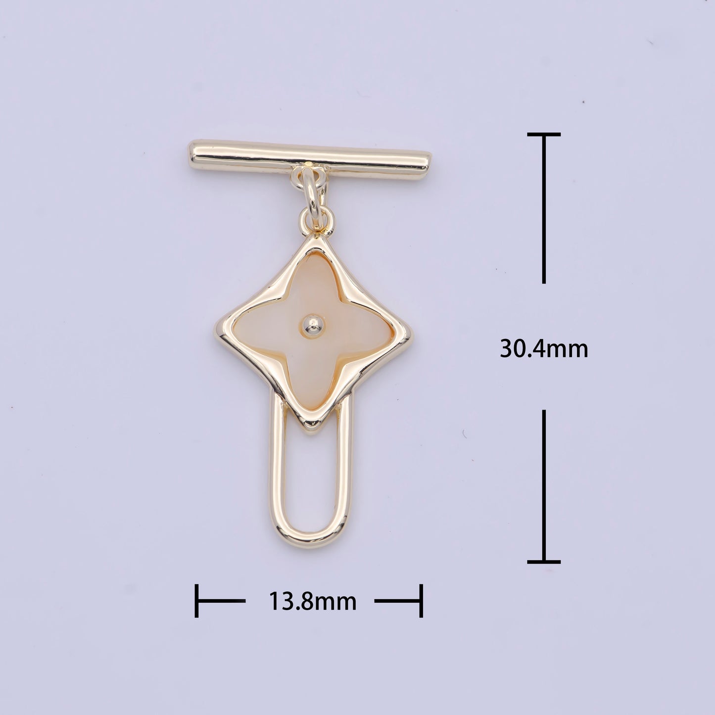 Pearly White Shell Four-Leaf Lucky Toggle Clasp, 14K Gold Plated Dainty Shell Clover Flower Toggle Clasp for Jewelry Supply | L-909