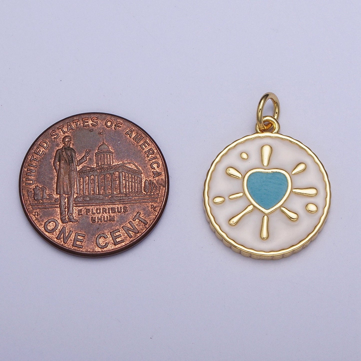 Gold Enamel Heart Coin Medallion Pendant, 24K Gold Plated Love Heart Enamel Finish Round Coin Charms | AG-021-AG-023