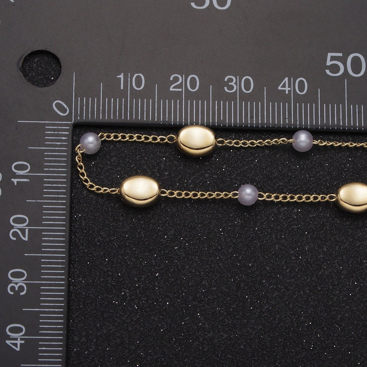 Unfinished Gold Pearl and Round Oval Beaded Satellite Chain by Yard, 24K Gold Plated CCB Wholesale Bulk Satellite Roll Chain | ROLL-835