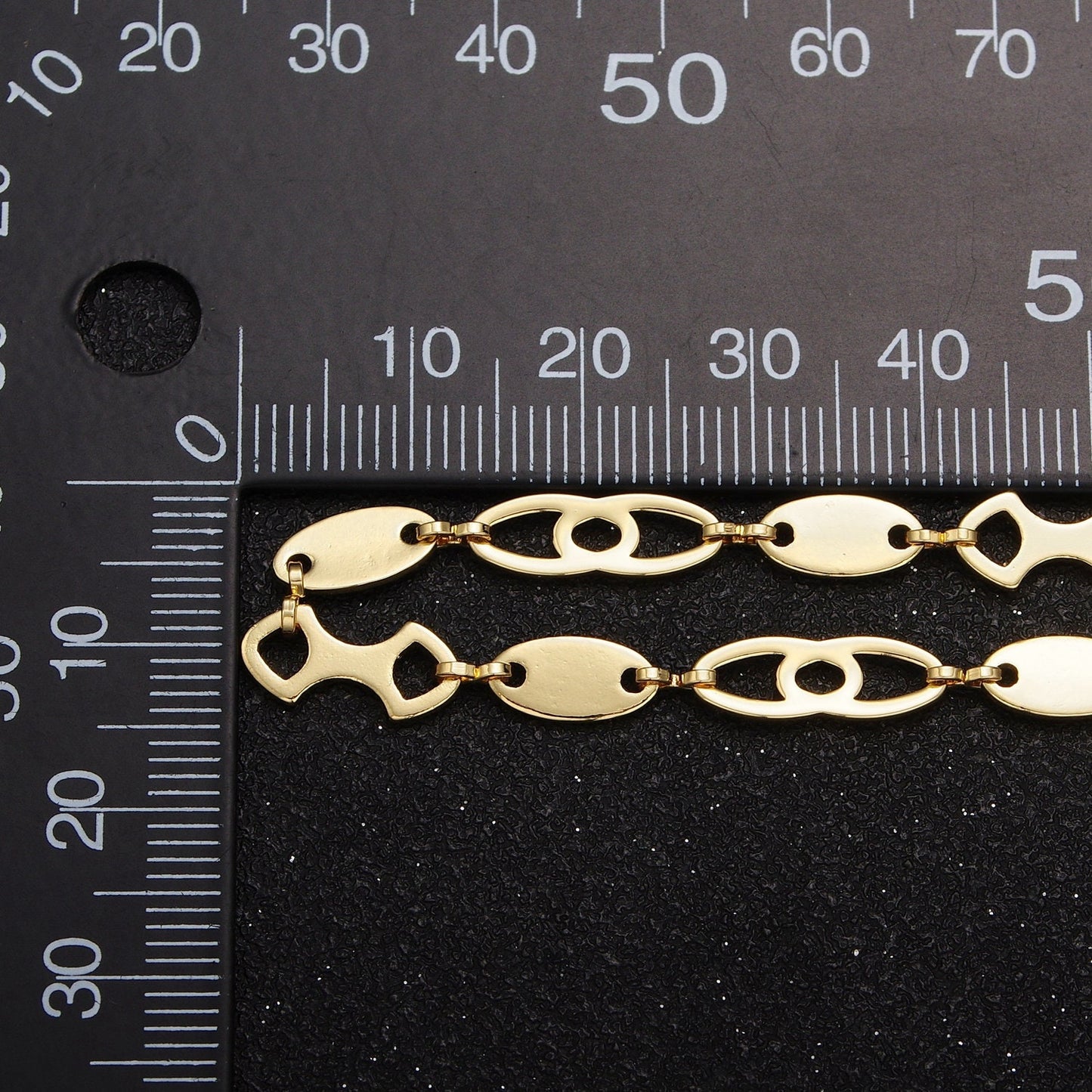 6.5mm Gold Alternating Decorative Anchor Oval Links w. Figure Eight Link by Yard, 24K Gold Filled Wholesale Bulk Roll Chain | ROLL-863