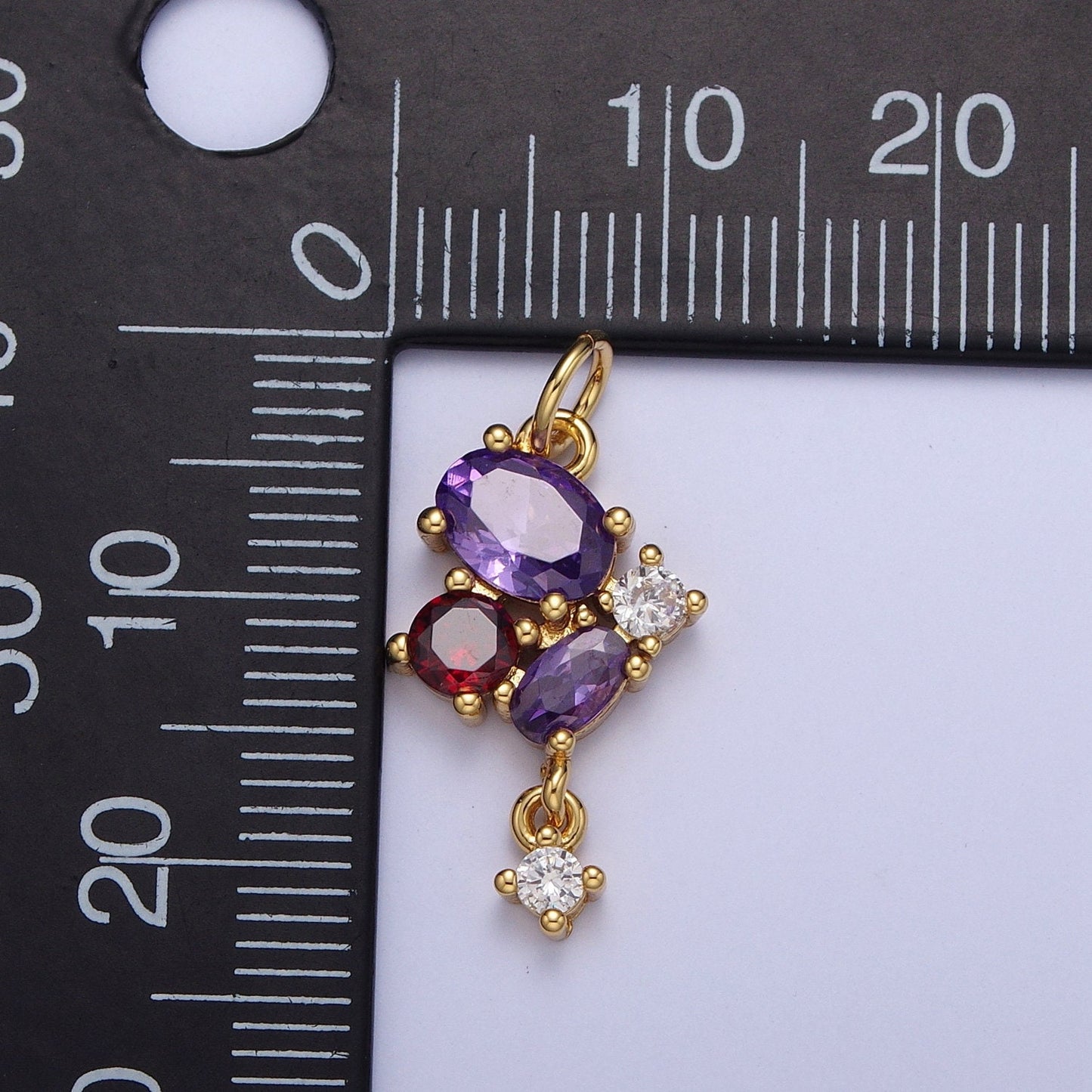 Gold Abstract Linked CZ Geometric Ovals Circles Pendant, 24K Gold Plated Micro Pave CZ Crystals Linked Charm | C-857