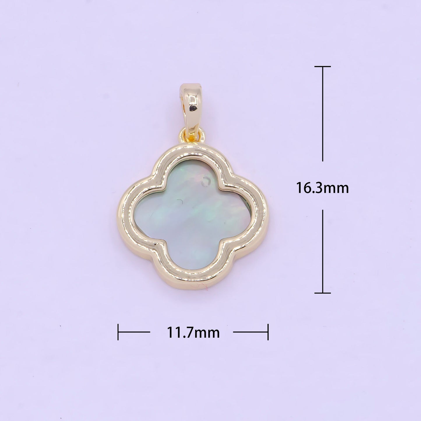 Gold Abalone Four Leaf Clover Lucky Flower Pendant, 14K Gold Plated Floral Florette Emblem Charm | X-460