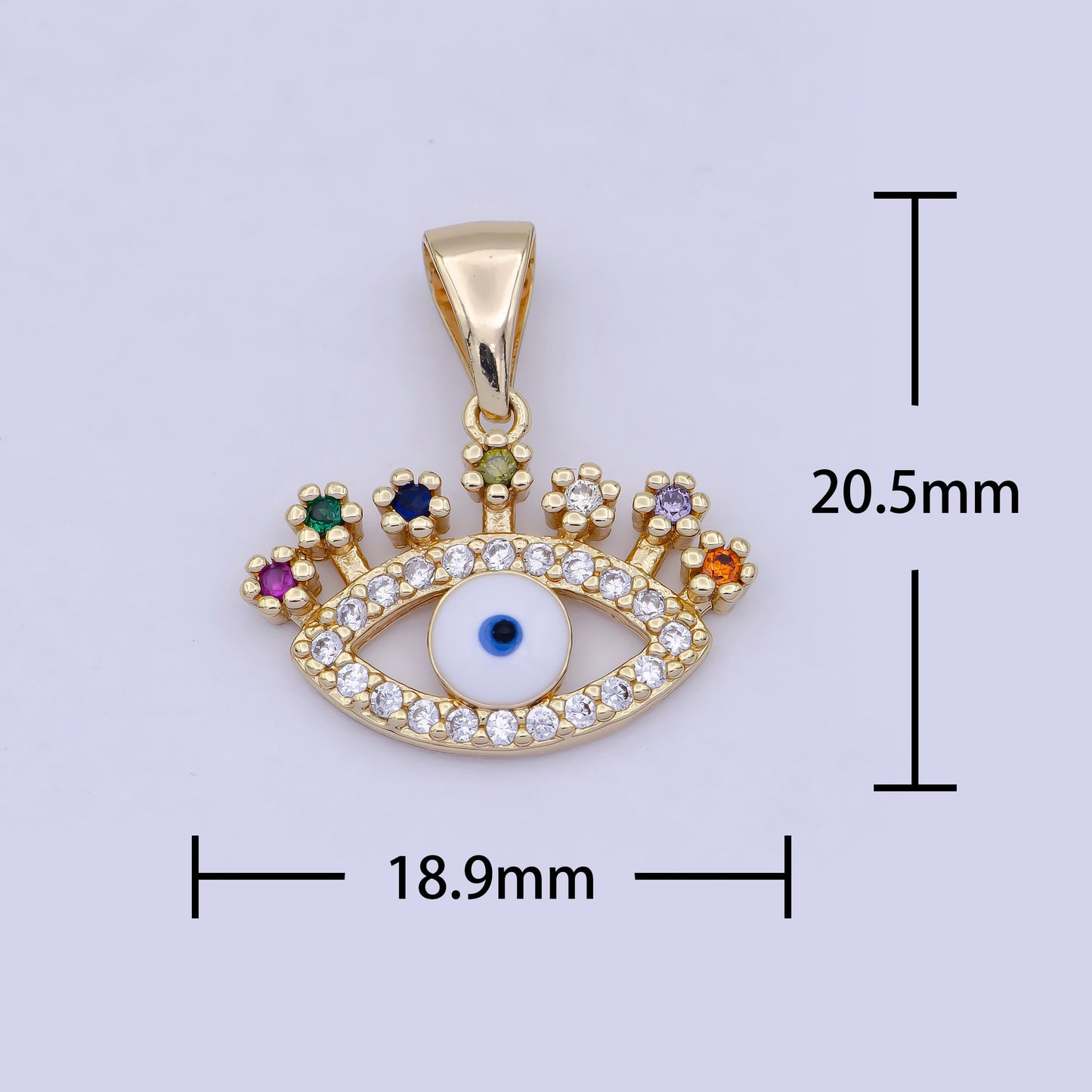 Gold Evil Eye Pendant, 16K Gold Filled Colorful Multicolor Micro Paved CZ Eye of Ra Protection Charm | X-463