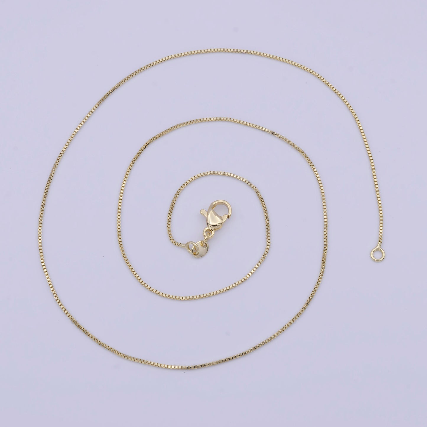 0.8mm Dainty Gold Box Chain Necklace, 14K Gold Plated 19.0" Box Link Ready to Wear Necklace | WA-1116