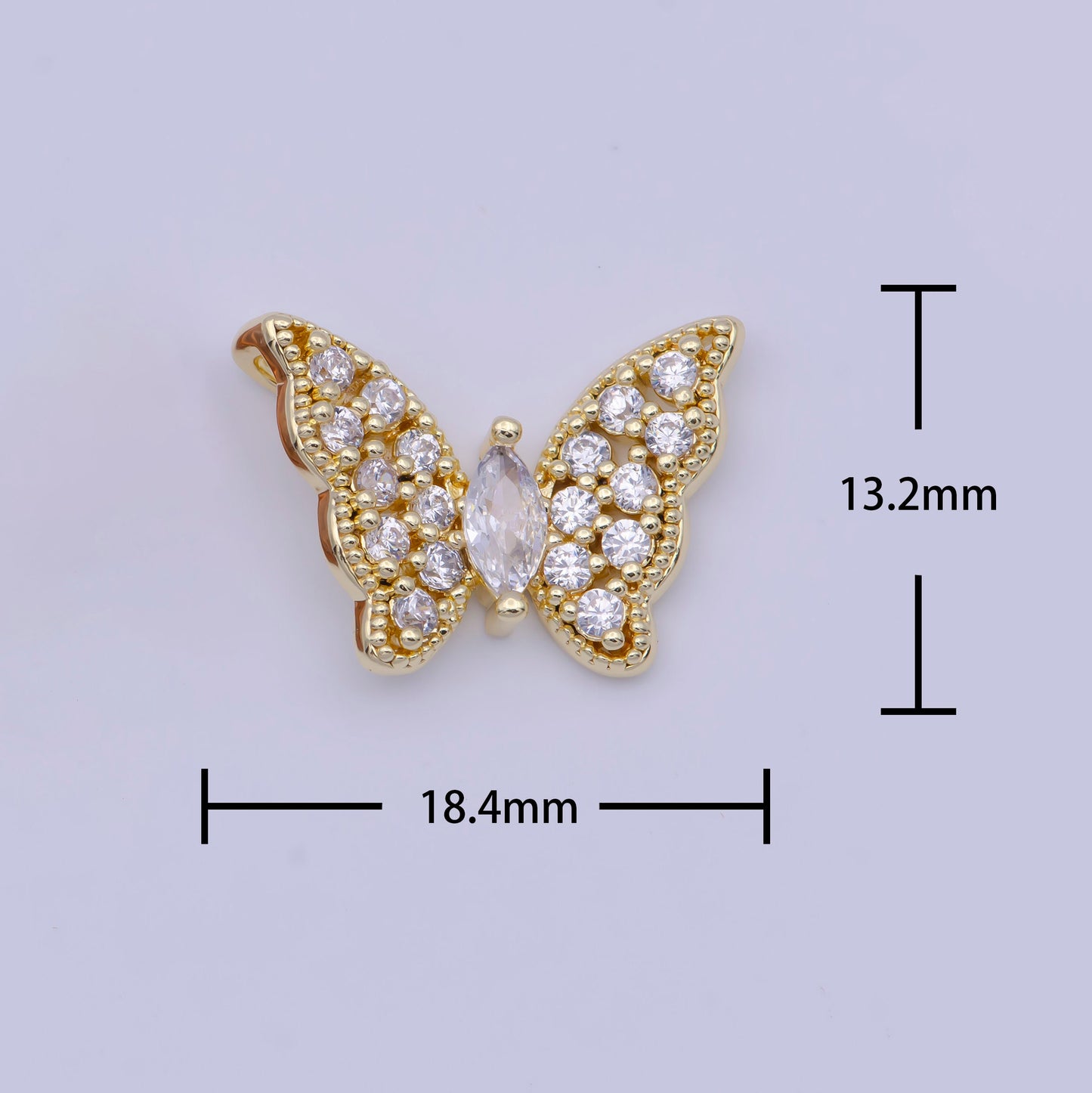 Micro Pave Clear Marquise Cut CZ Butterfly Wings Pendant, 14K Gold Plated Cubic Zirconia Mariposa Insect Pendant For Jewelry Making | X-526