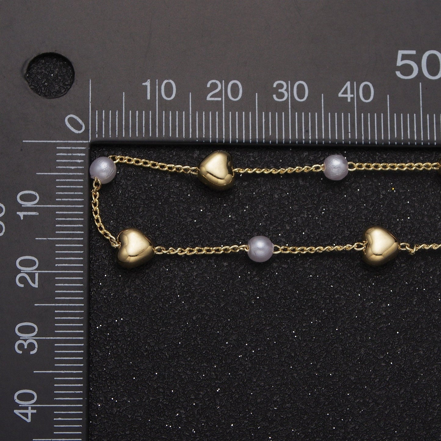 Unfinished Gold Pearl and Love Heart Beaded Satellite Chain by Yard, 24K Gold Plated CCB Wholesale Bulk Satellite Link Roll Chain | ROLL-830