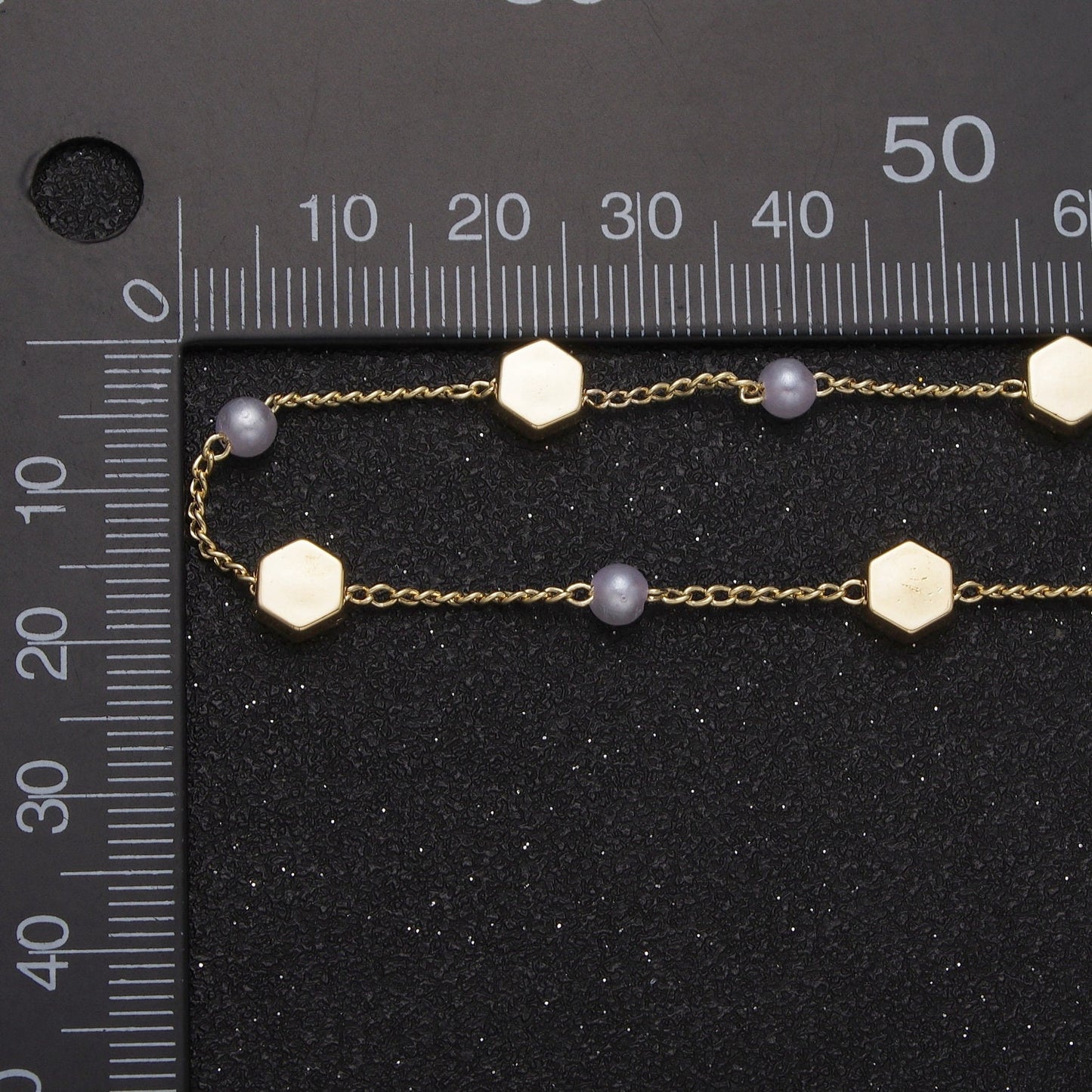 Unfinished Gold Pearl and Mini Hexagons Beaded Satellite Chain by Yard, 24K Gold Plated CCB Wholesale Bulk Satellite Roll Chain | ROLL-842