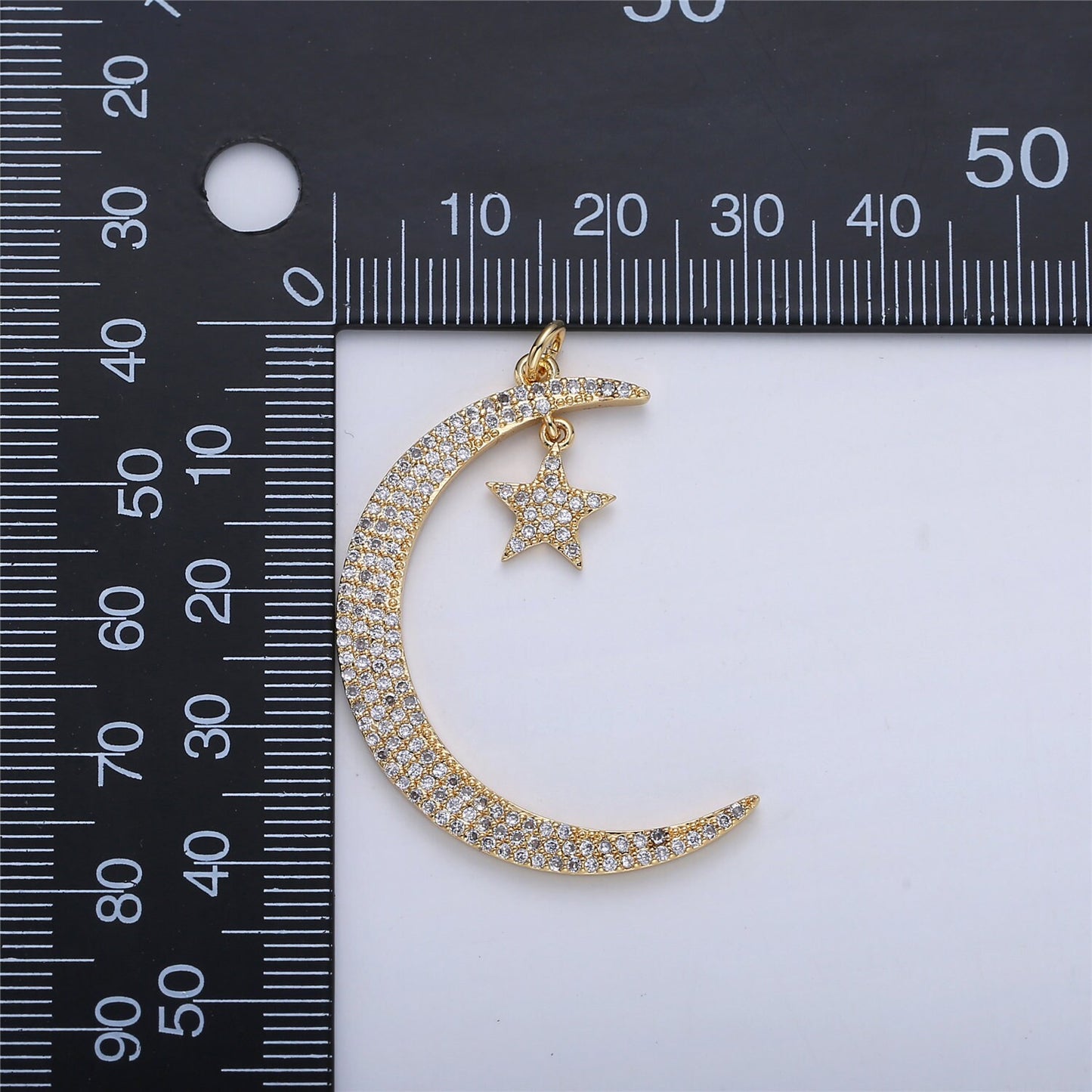 14K Gold Filled Celestial Space Crescent Moon Star Dangle Micro Paved CZ Cubic Zirconia Charm | D-167, I-283