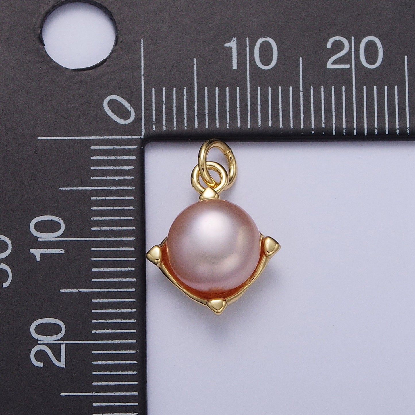 Dainty Purple White Round Pearl Diamond Cut Pendant, 24K Gold Filled Rhombus Round Mother of Pearl Charm | N-646