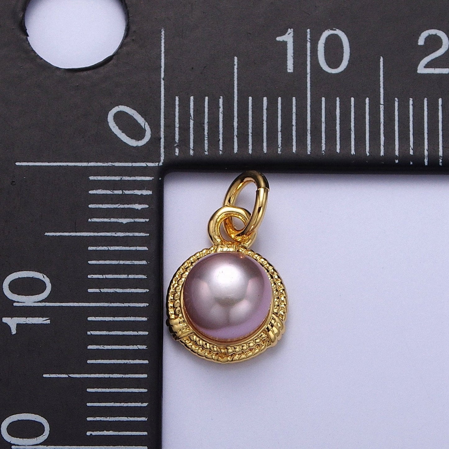 Elegant Purple White Round Shell Pearl Circular Pendant, Gold Plated Micro Paved Clear CZ Wheat Wreath Textured Edge Mother of Pearl Charm