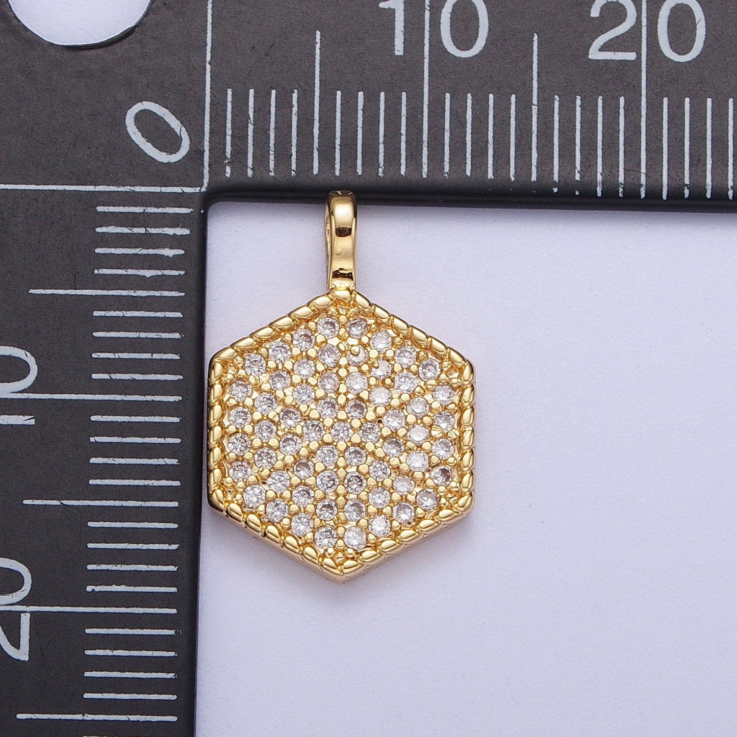 Gold CZ Simple Geometric Hexagon Pendant, 24K Gold Filled Clear Micro Paved CZ Hexagonal Twisted Edge Charm | H-466