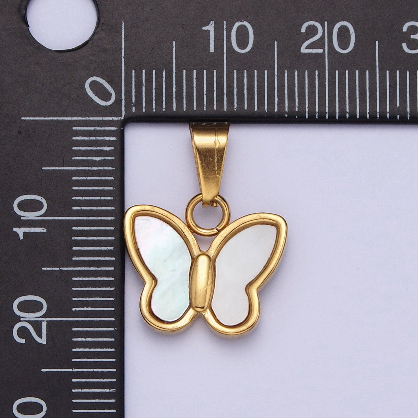 Dainty Gold Pearl Butterfly Pendant, 24K Gold Filled Stainless Steel w. Shell Pearl Mariposa Butterfly Charm | X-653