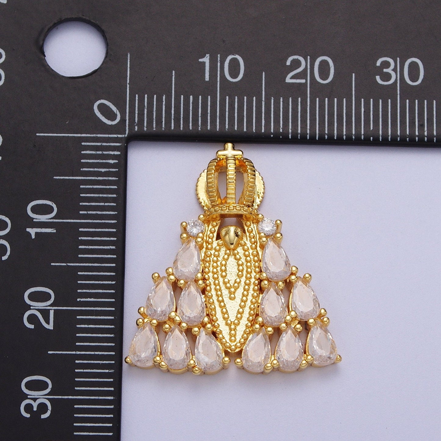 Gold CZ Religious Nossa Senhora Aparecida Pendant 24K Gold Plated Clear Micro Paved Marquise Cut Cz Cross Crown Church Religious Charm H-655