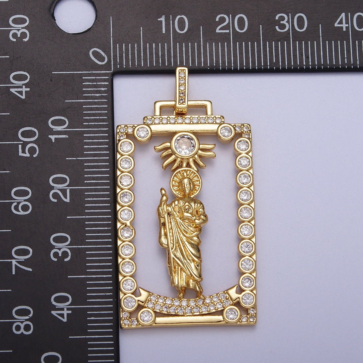 Cubic Saint Jude Charm Catholic Religious Medallion Gold Pendant | H811
