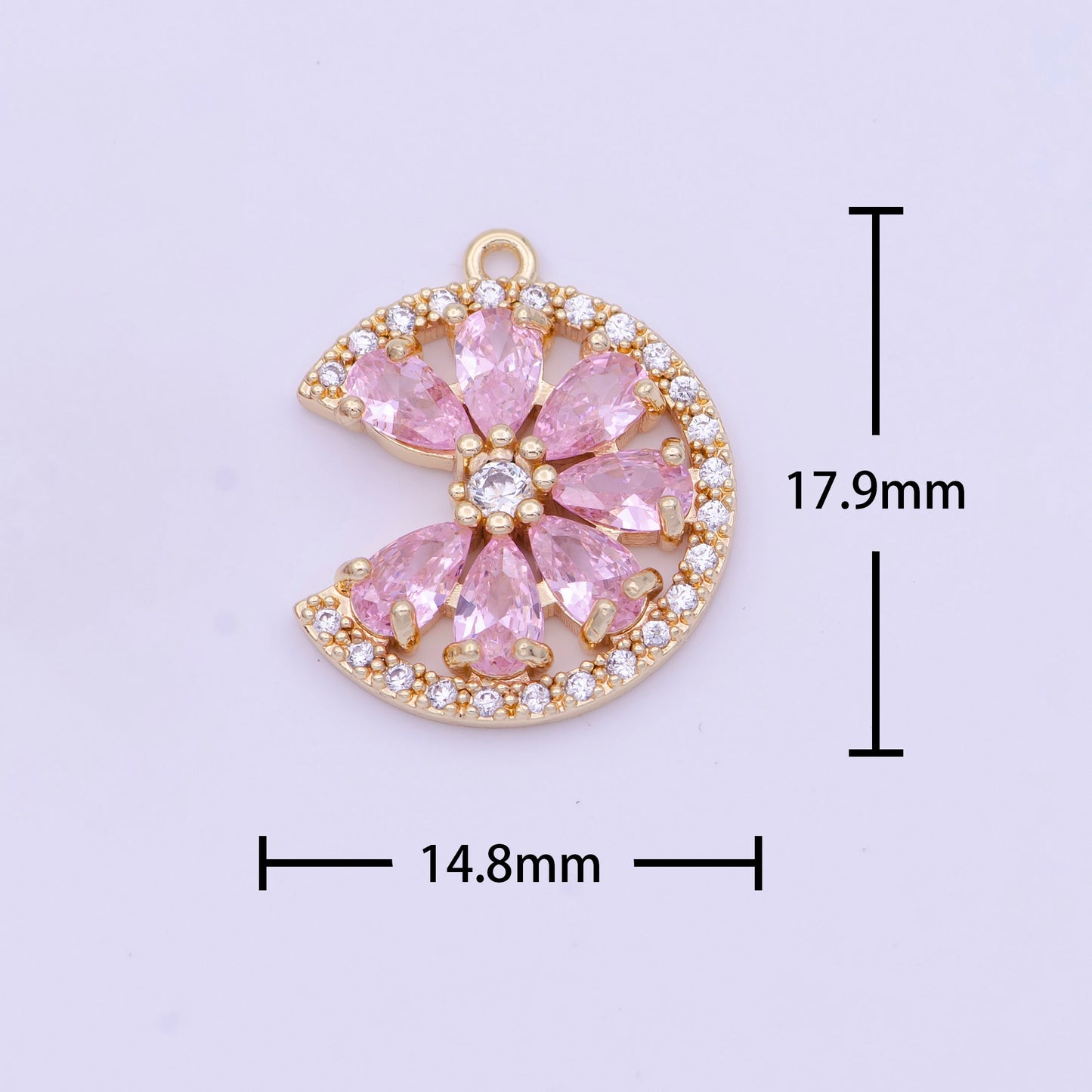 14K Gold Filled Micro Paved Teardrop CZ Crescent Moon Flower Lemon Charm | X744 X745
