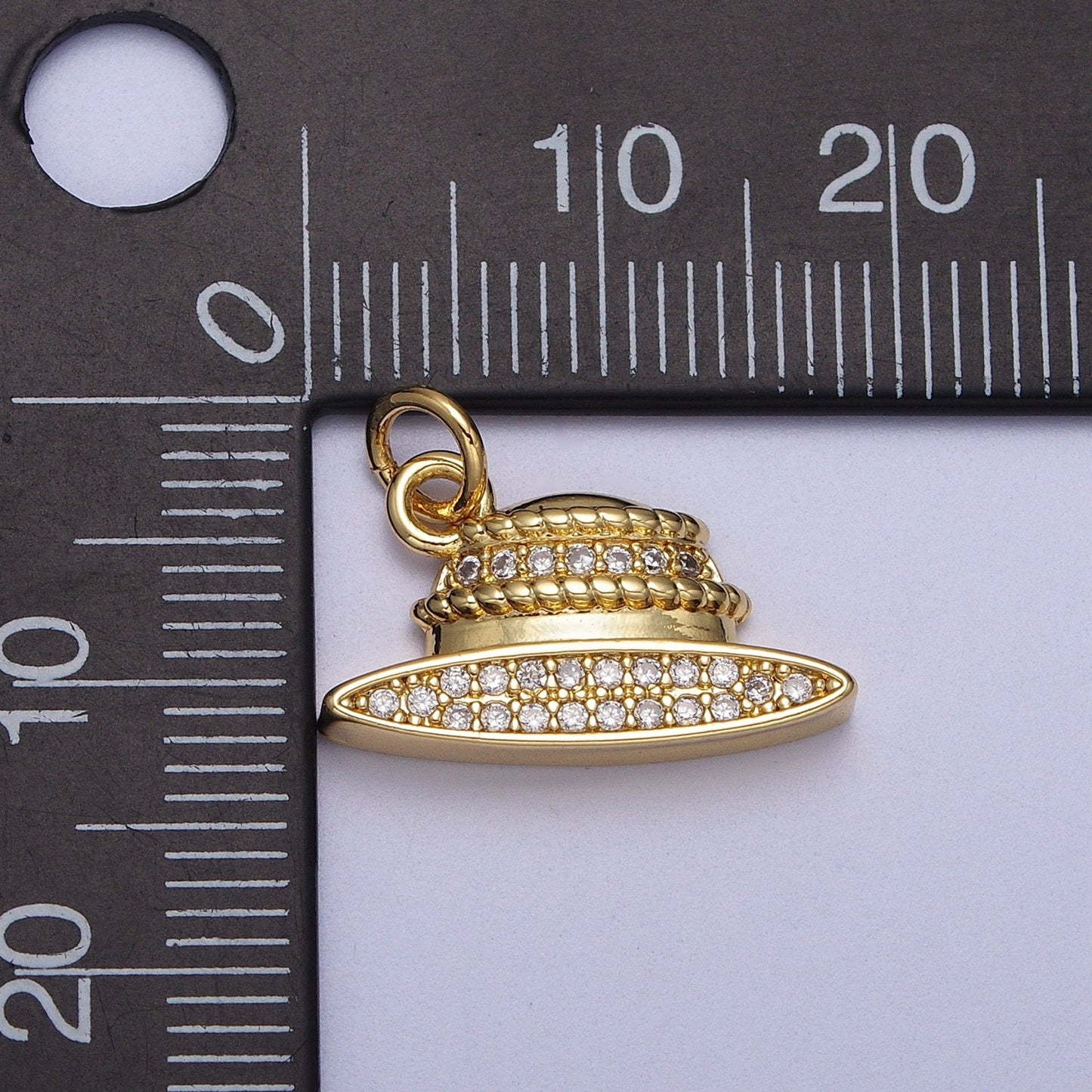 Micro Paved CZ Gold Bowler Fedora Hat Charm | C029