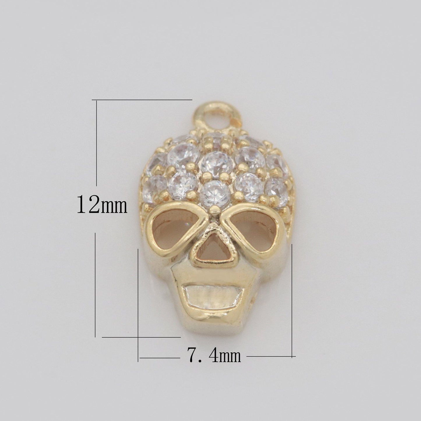 Dainty 18K Gold Filled Skull Charm Micro Pave Dia De Los Muertos Charm for Halloween Jewelry Inspired M741