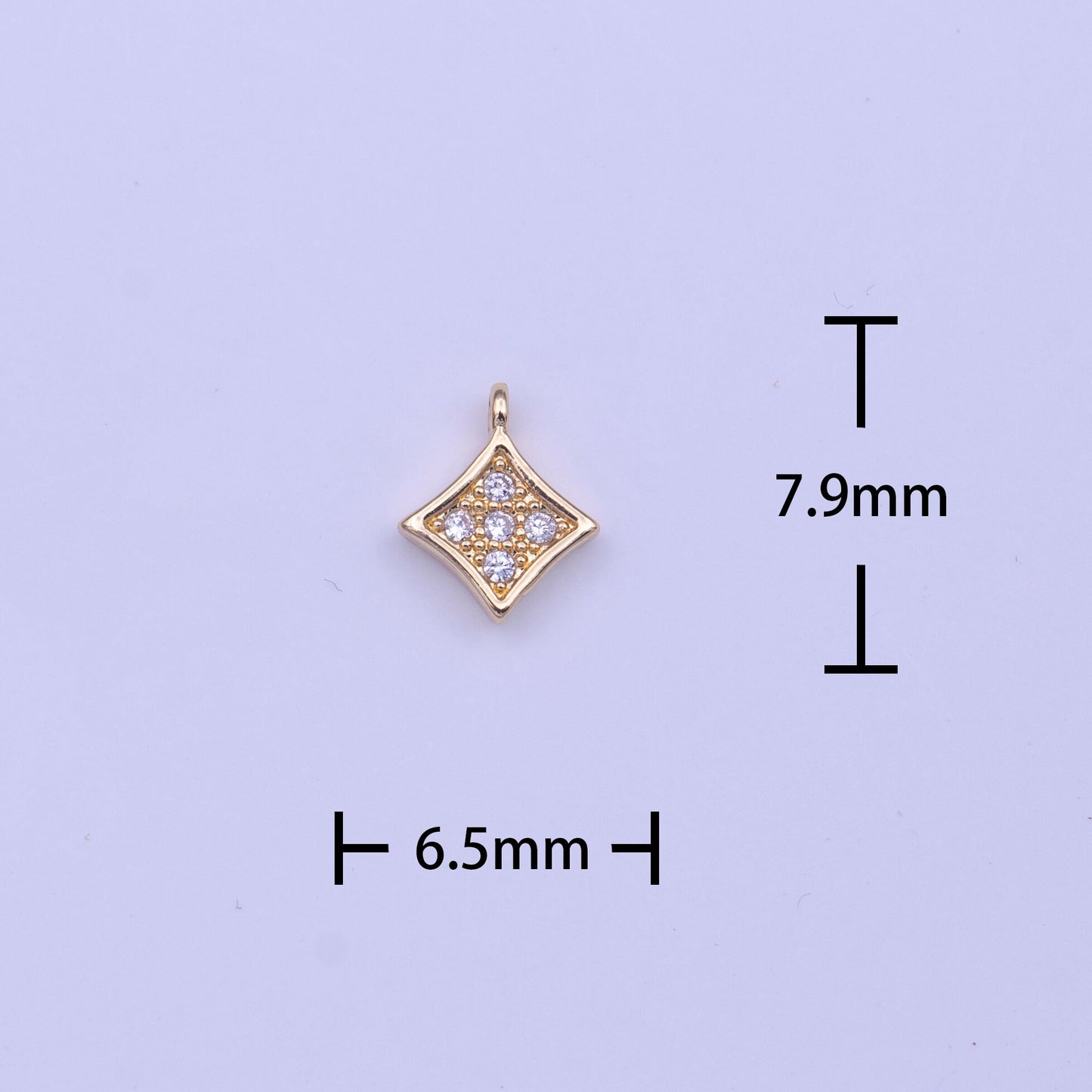 Mini Rhombus Charm Gold Cubic Zirconia Diamond Charm for Bracelet Earring Necklace Component Add on Charm Tiny Geometric Jewelry C582
