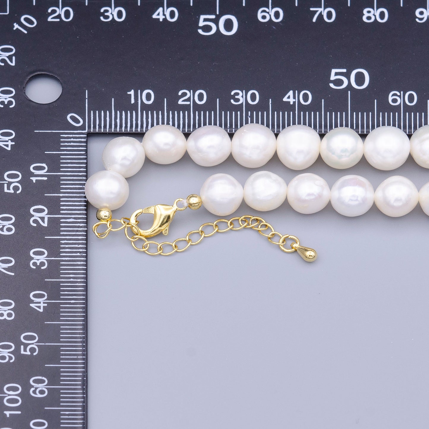 Classic White Round Pearl Necklace,Fresh Water Mother of Pearl Chain Necklace Beaded Gold Clasp WA-1492