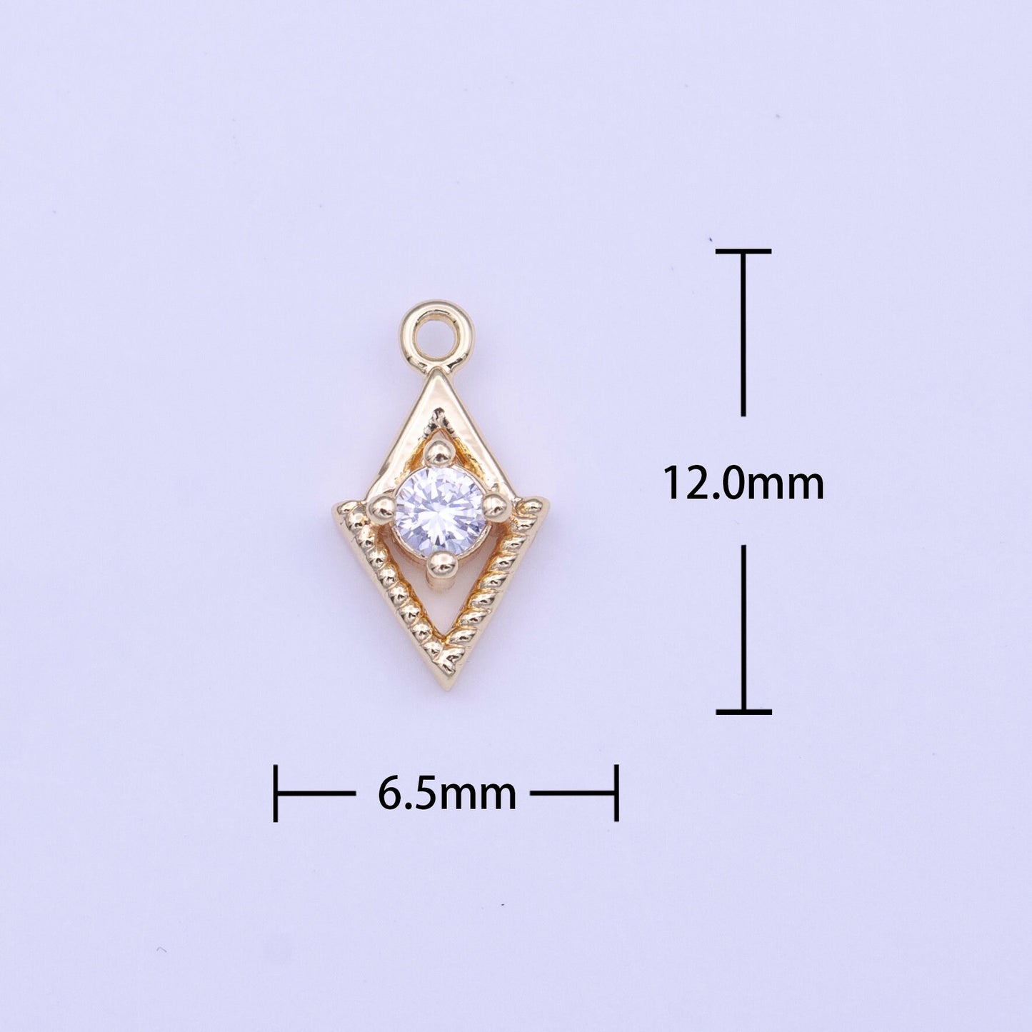 Mini Gold Rhombus Clear Round CZ Cubic Zirconia Minimalist Charm | C518