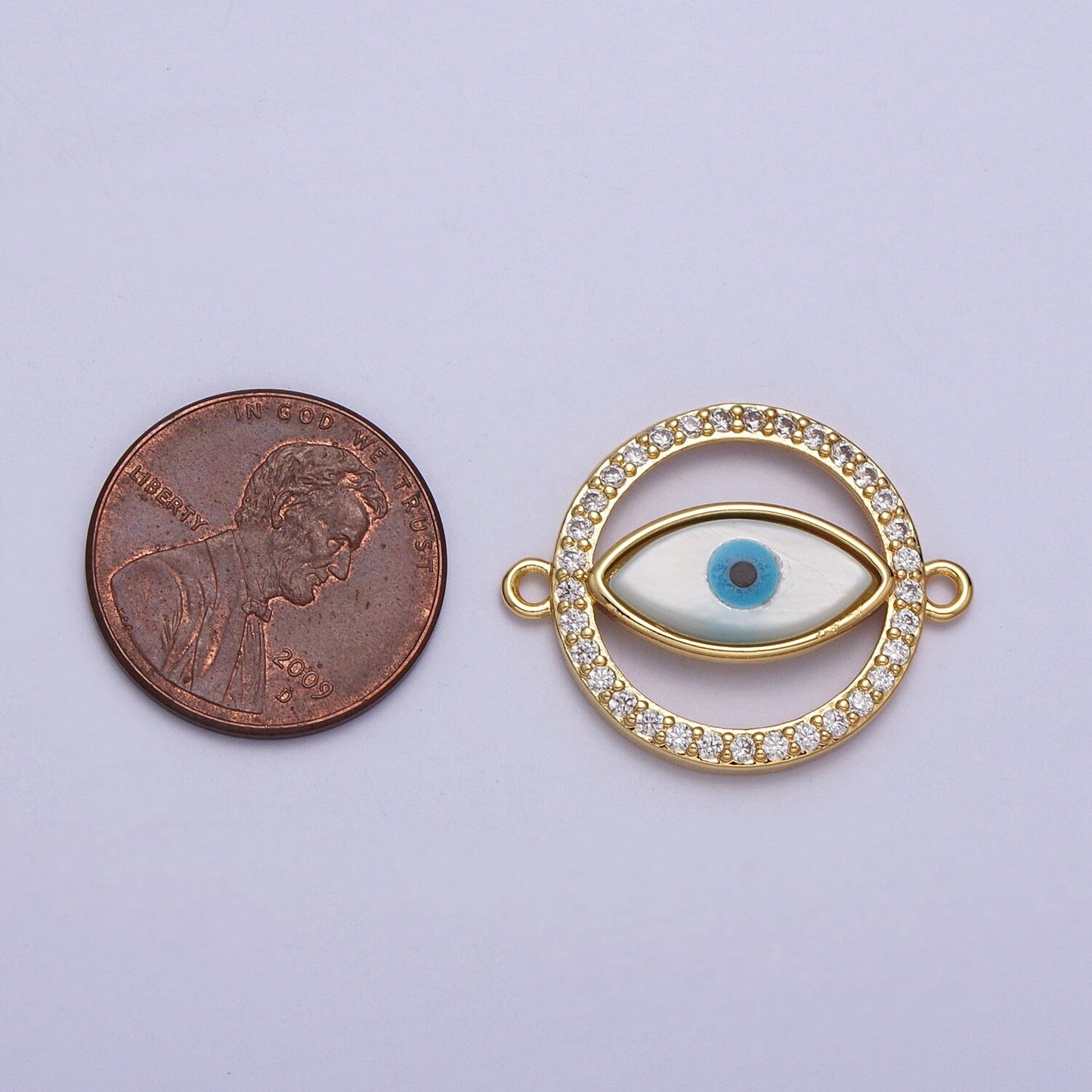 24K Gold Filled Evil Eye Micro Paved Clear CZ Round Eye Link Connector for Bracelet Charm Connector Jewelry Supply | Y661