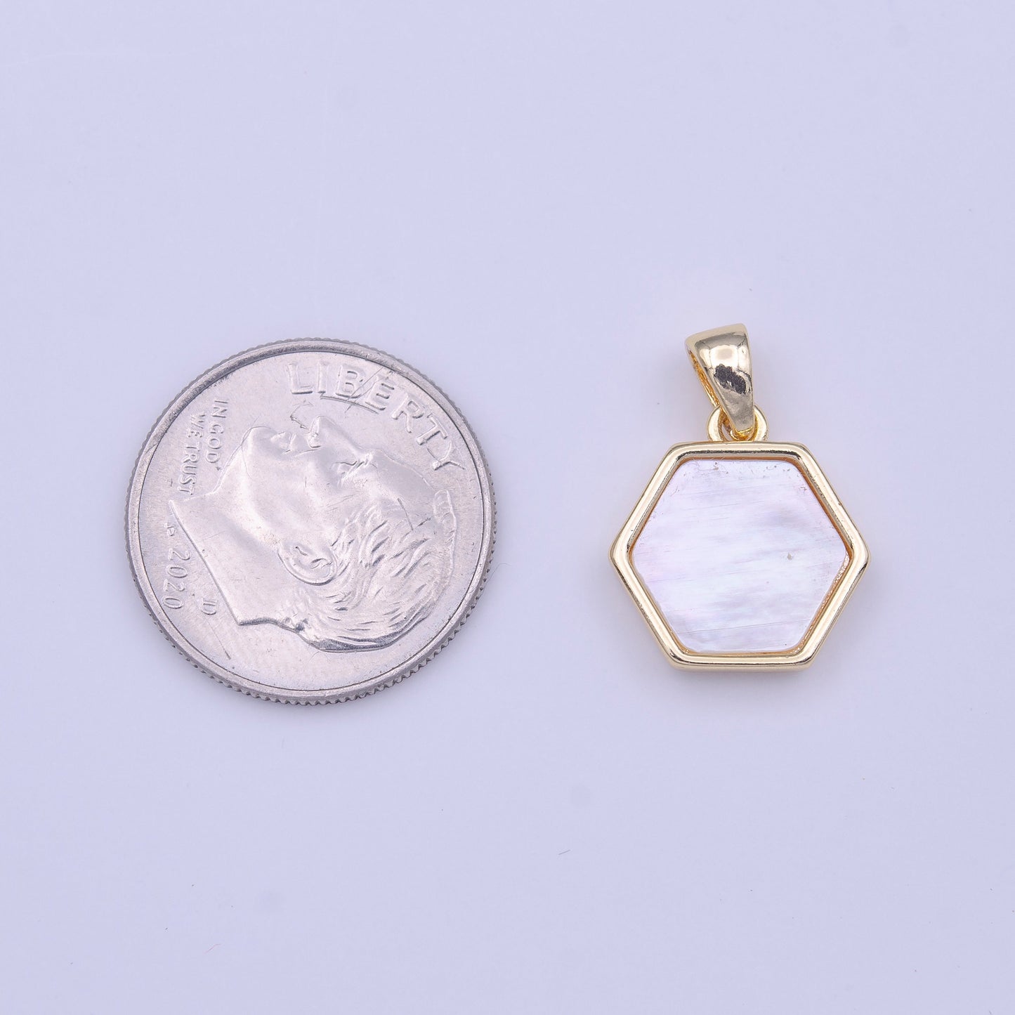 Dainty Hexagon Charm Gold Geometric Shell Pearl Charm Minimalist Jewelry Necklace Component | H224
