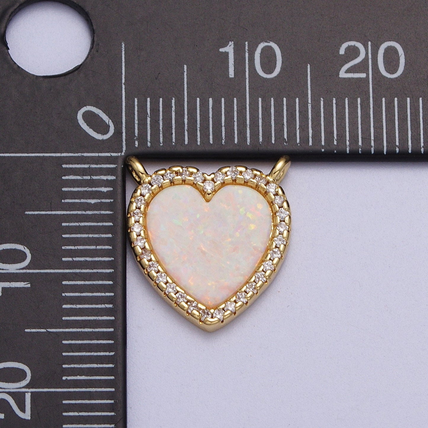 DAinty Opal Heart Link Connector Cubic Zirconia Micro Pave 2 Loop Gold Filled Heart Charm for Necklace Component Y-658
