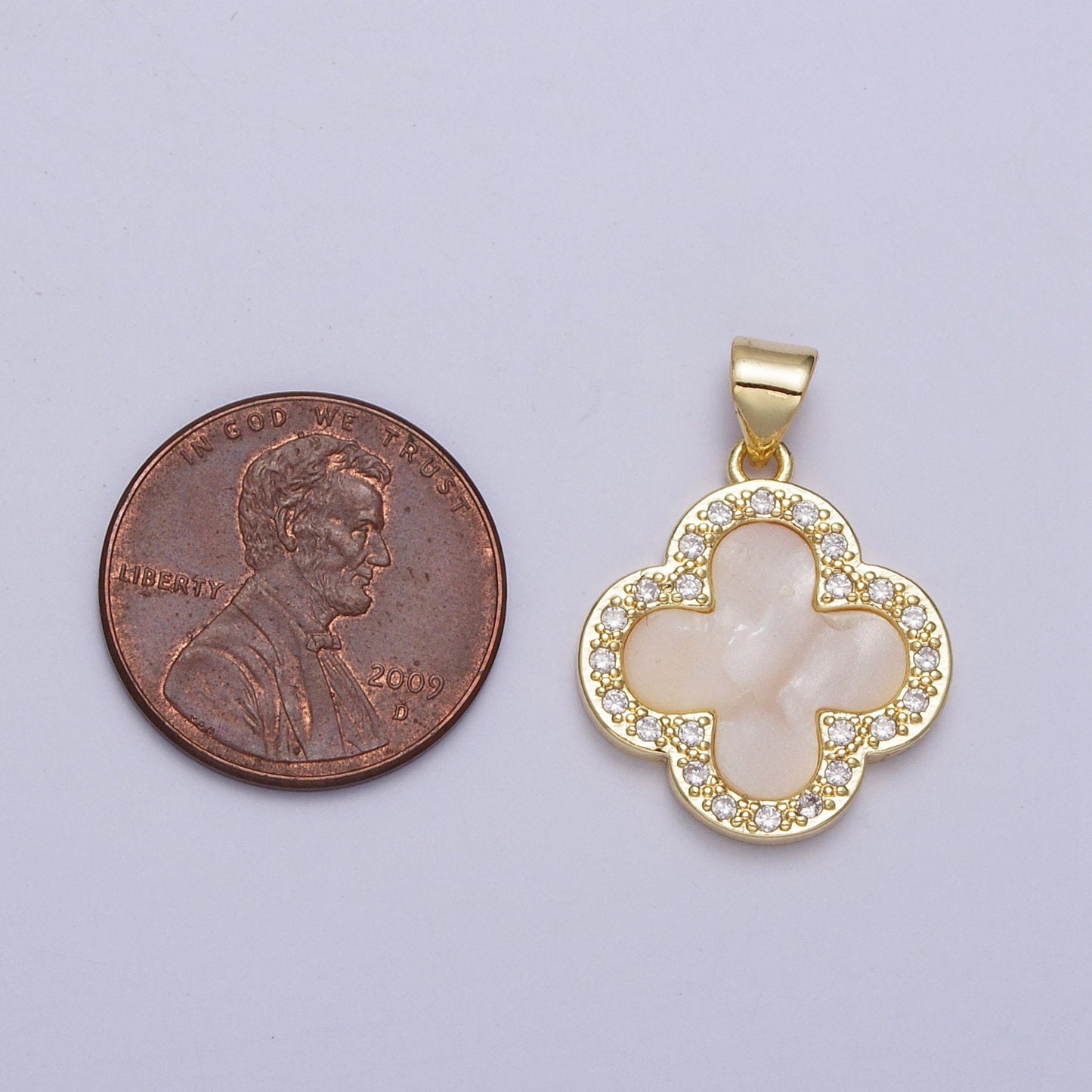 Dainty 14k Gold Filled White Pearl Clover Charms Good Luck Charm Jewelry for Lucky Necklace Bracelet Earring Necklace Making Pendant CZ H430