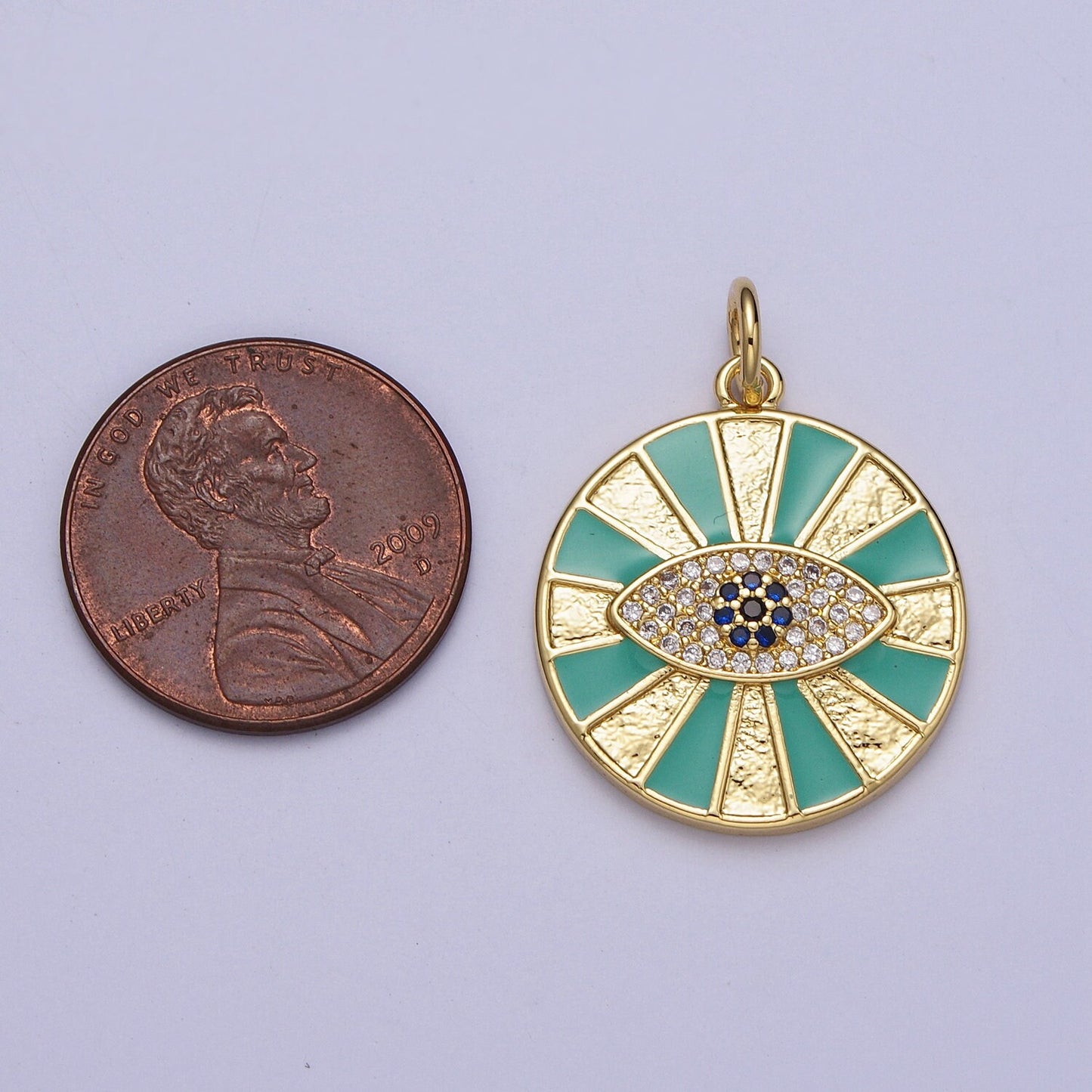 14K Gold Filled Greek Evil Eye Pendant Radiant Evil Eye Medallion Charm for Protection and Good Luck Charm E434